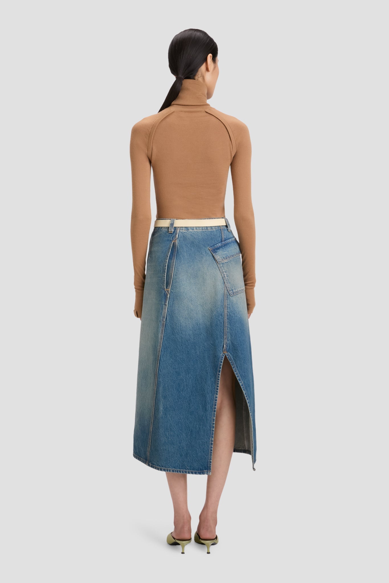 Asymmetric Utility Skirt In Washed Blue