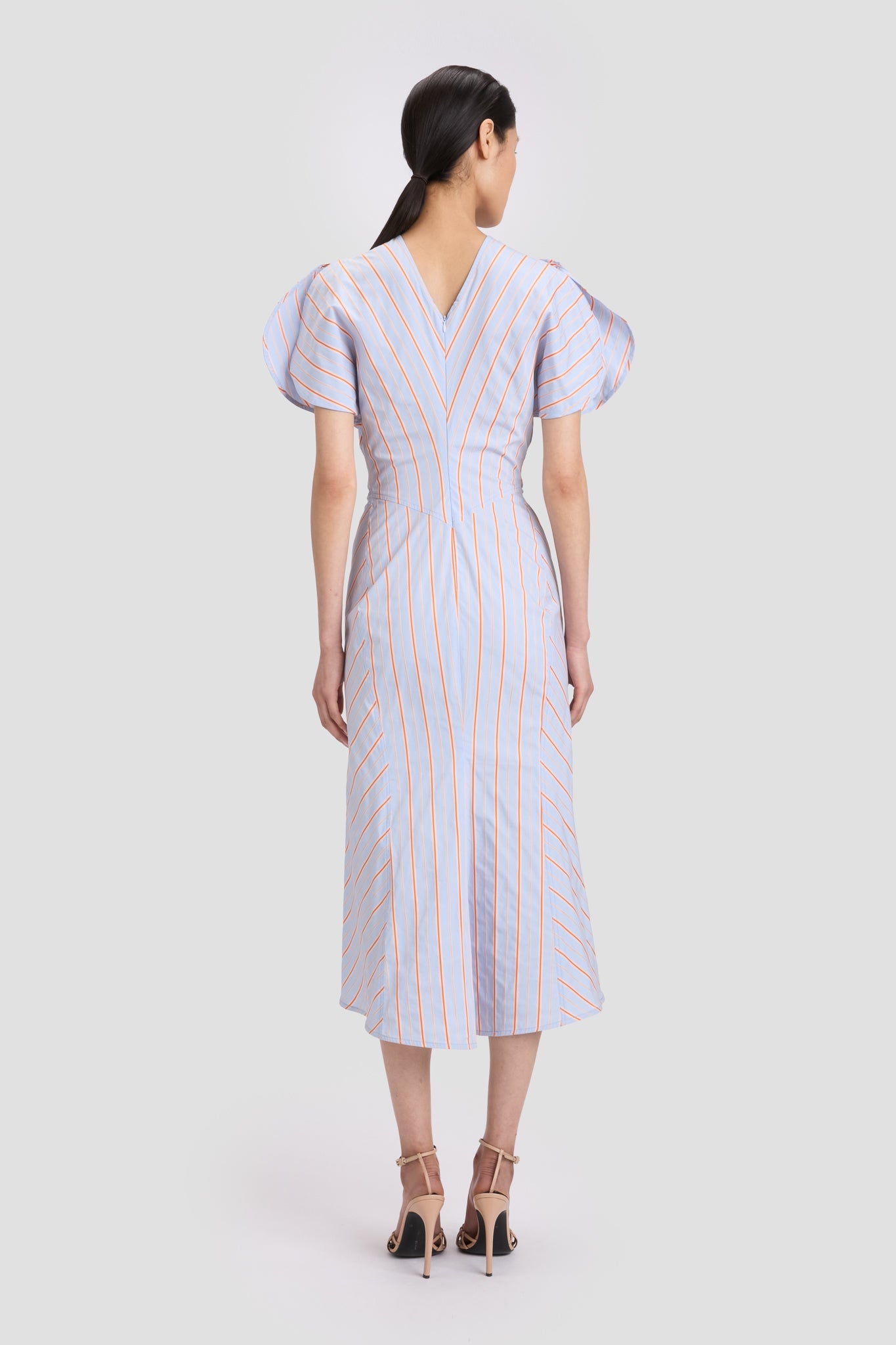 Gathered Waist Midi Dress In Delphinum-Orange