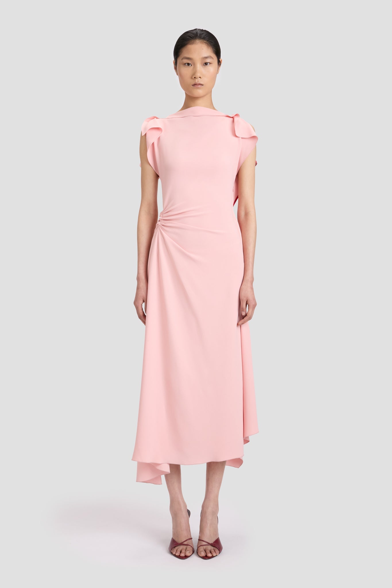 Drape Sleeve Midi Dress In Antique Pink