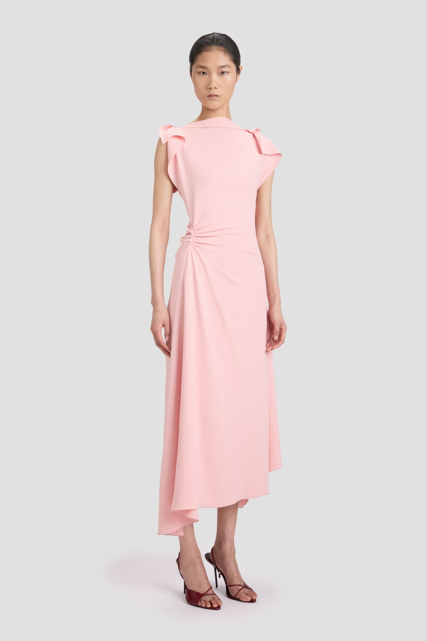 Drape Sleeve Midi Dress In Antique Pink