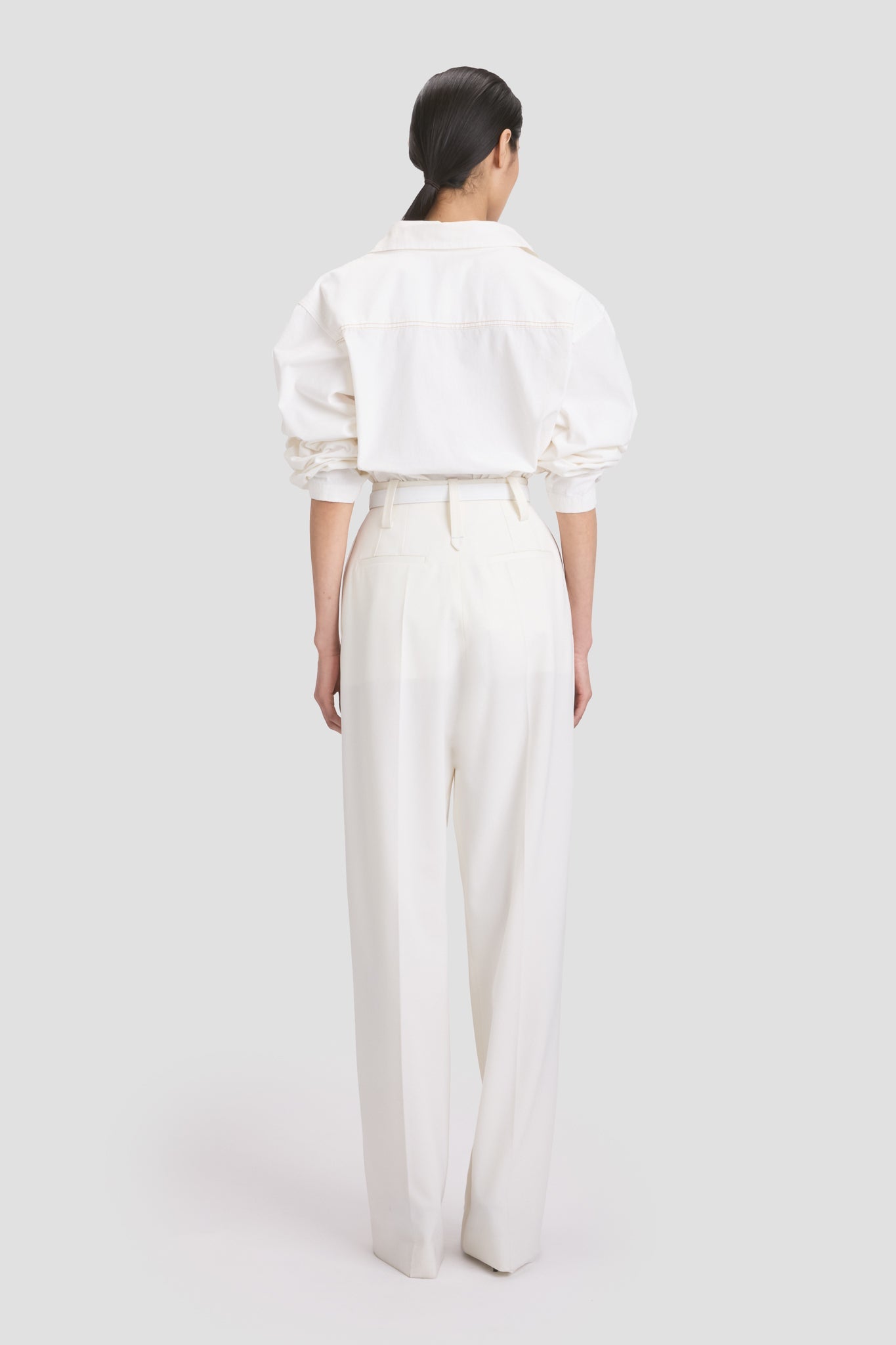 Tab Detail Denim Top In Washed White