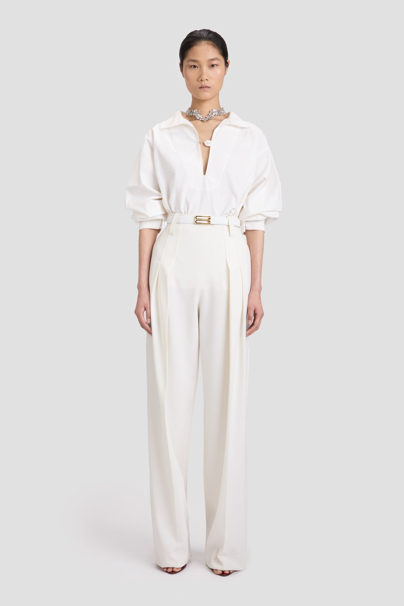 Top en Denim à Détail Patte en Blanc Délavé