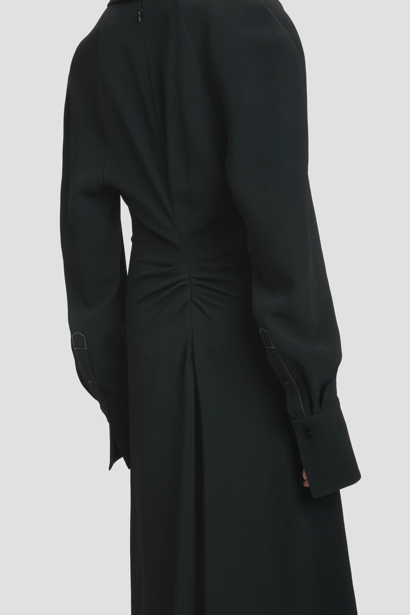 Long Sleeve Polo Collar Midi Dress In Black