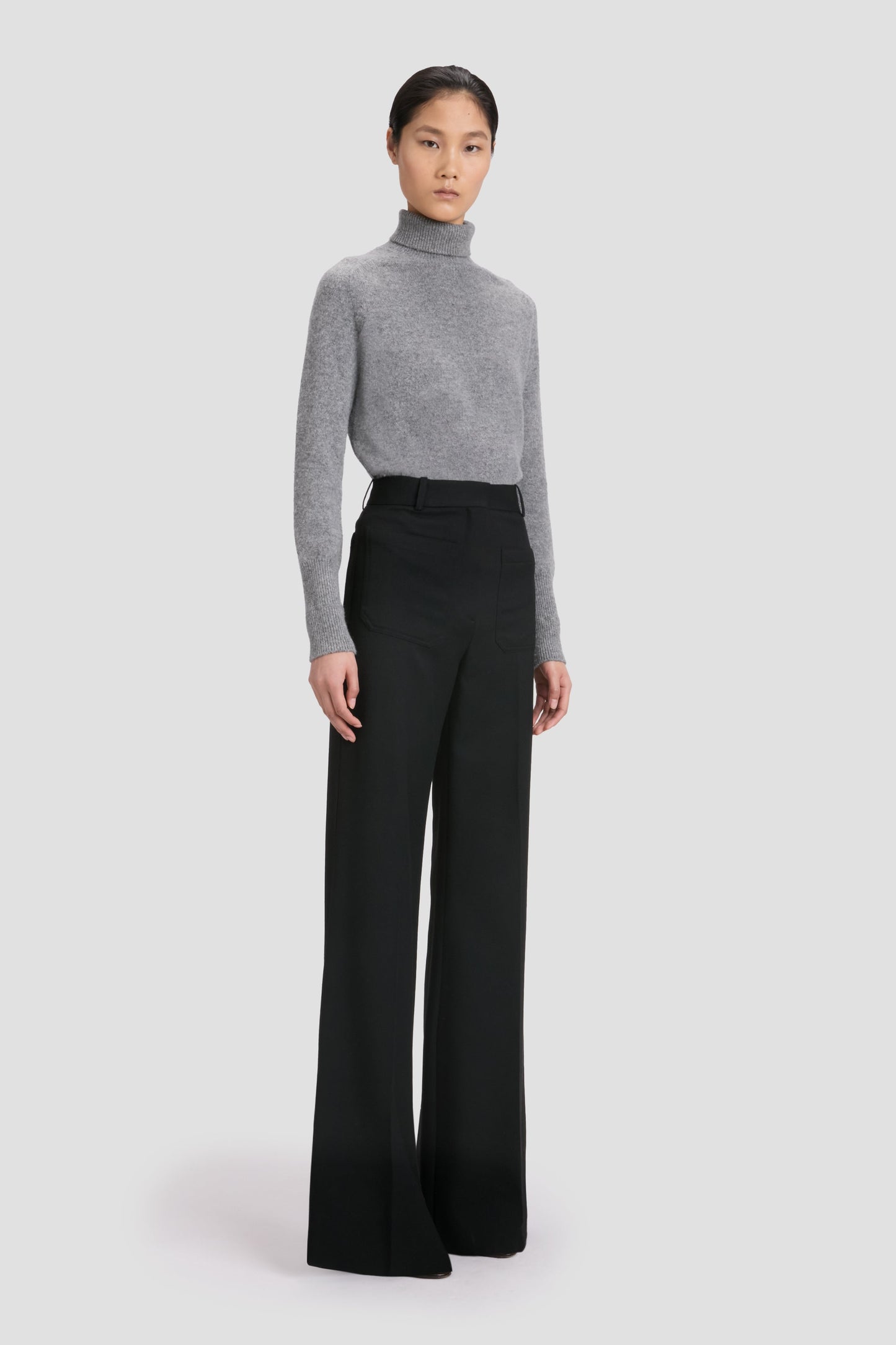 Polo Neck Jumper In Grey Melange