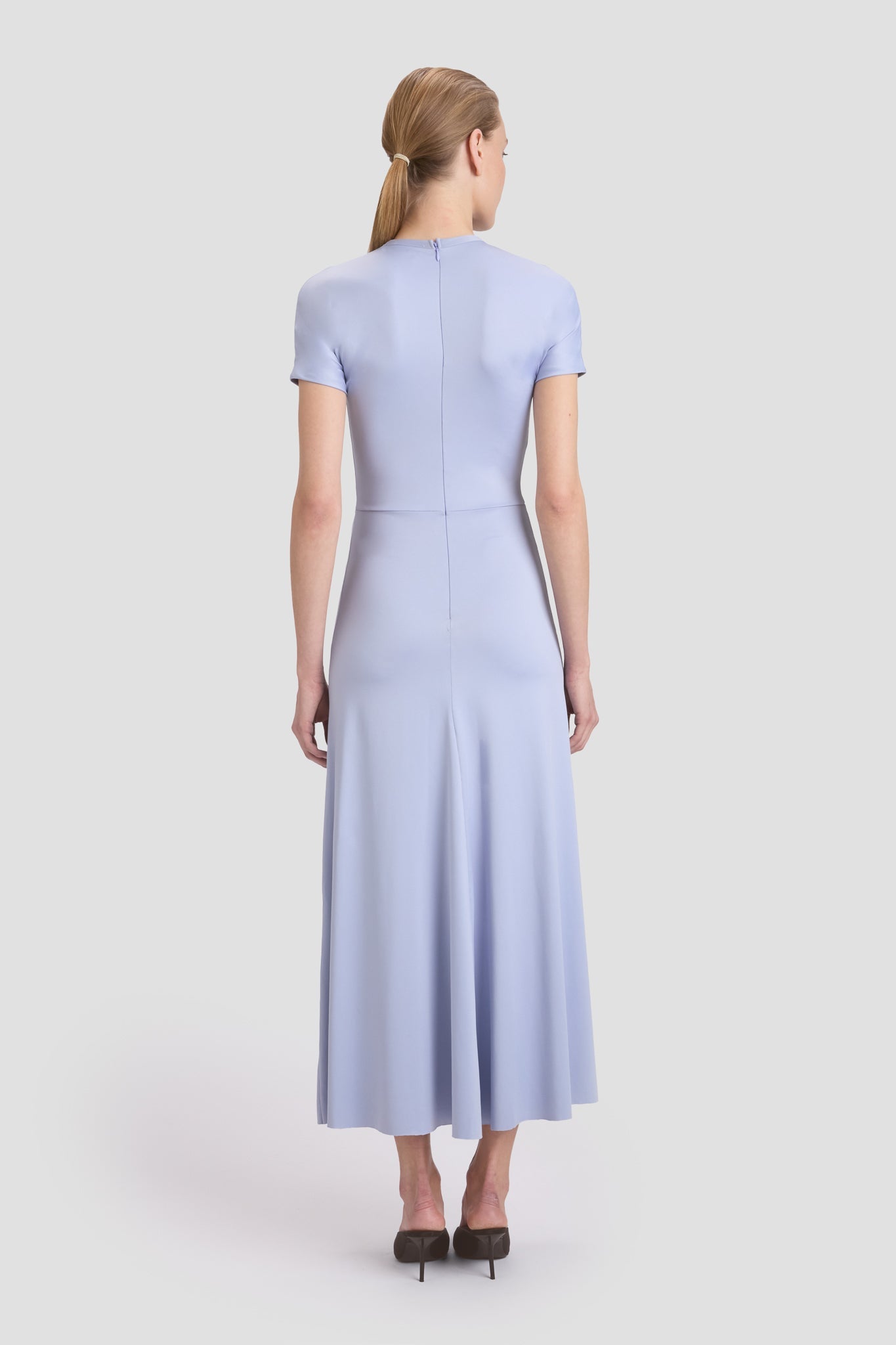 Gathered Waist T-Shirt Midi Dress In Delphinium Blue