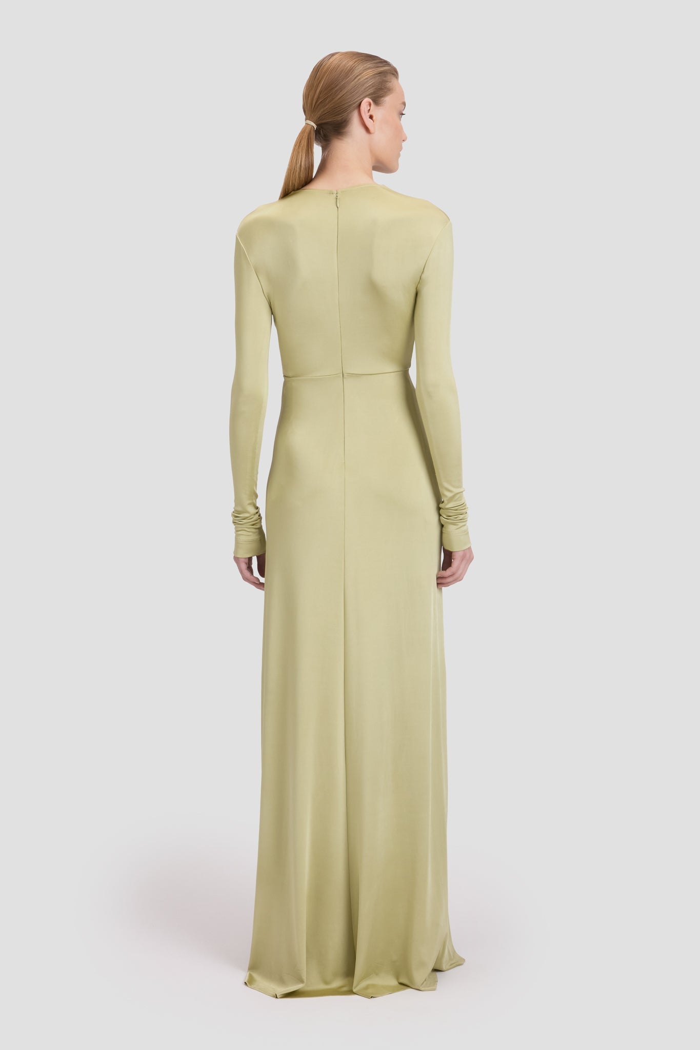 Embellished Long Sleeve Deep V-Neck Gown In Pistachio