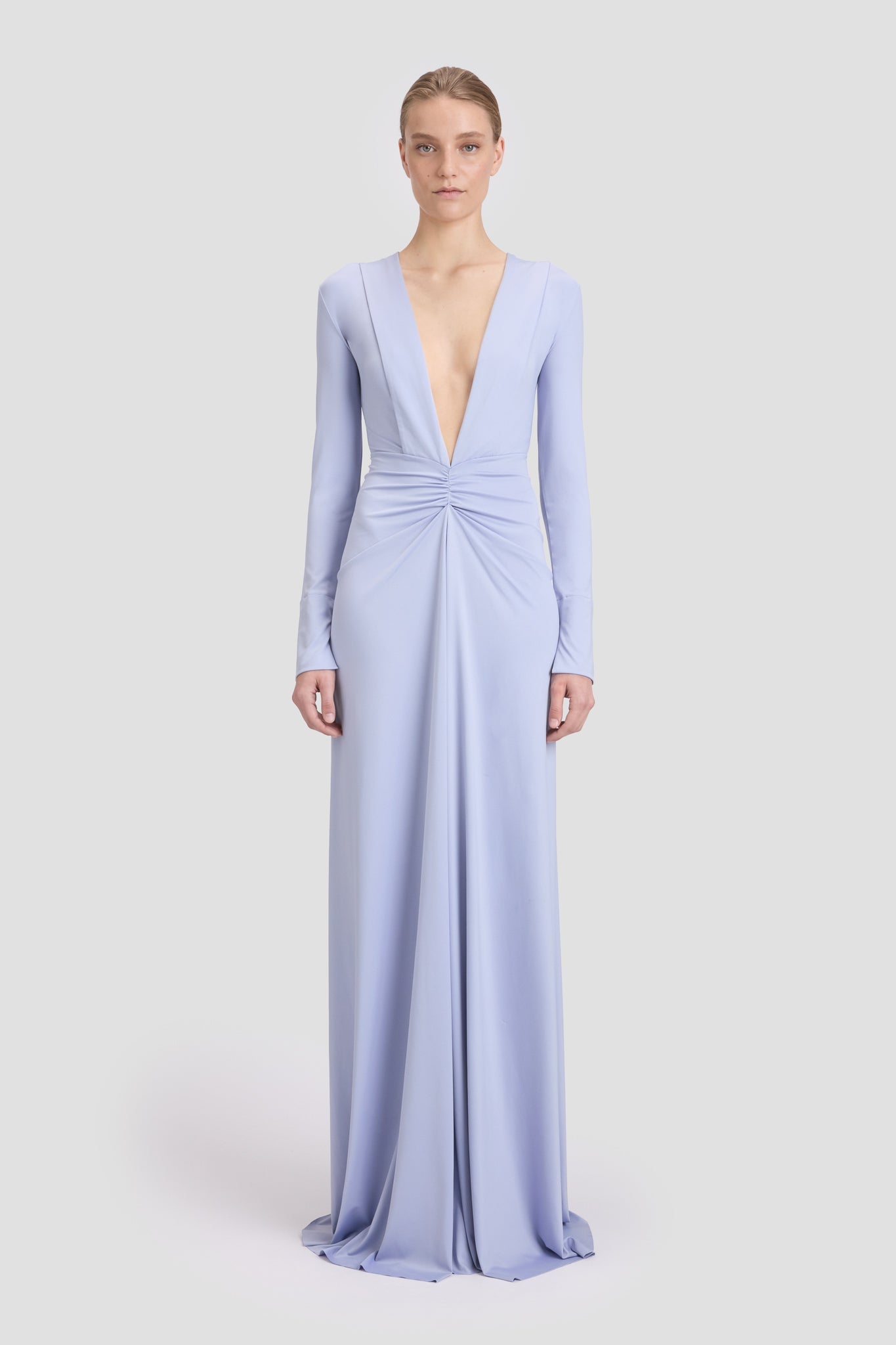 Robe à manches longues et col en V profond Delphinium