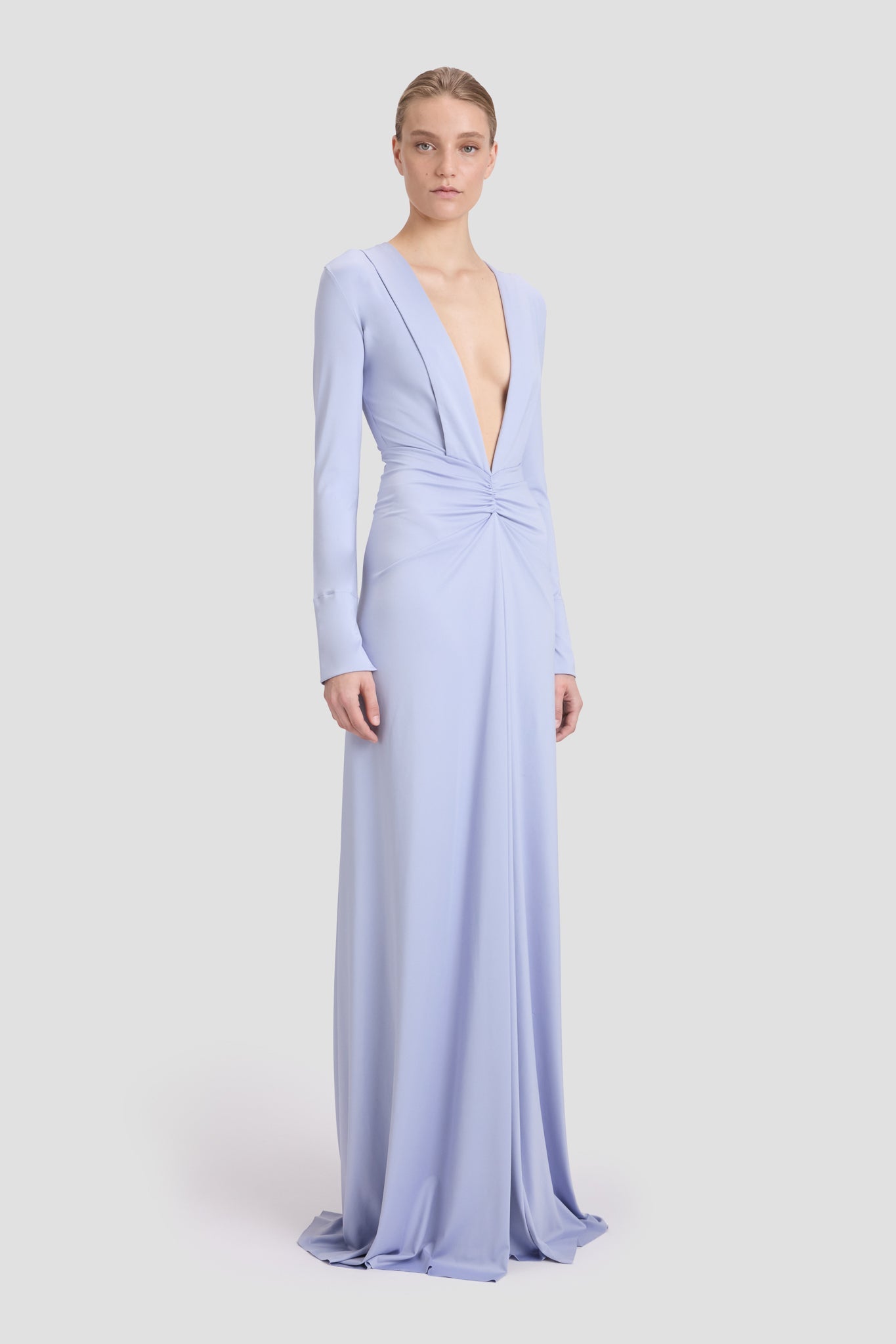 Robe à manches longues et col en V profond Delphinium