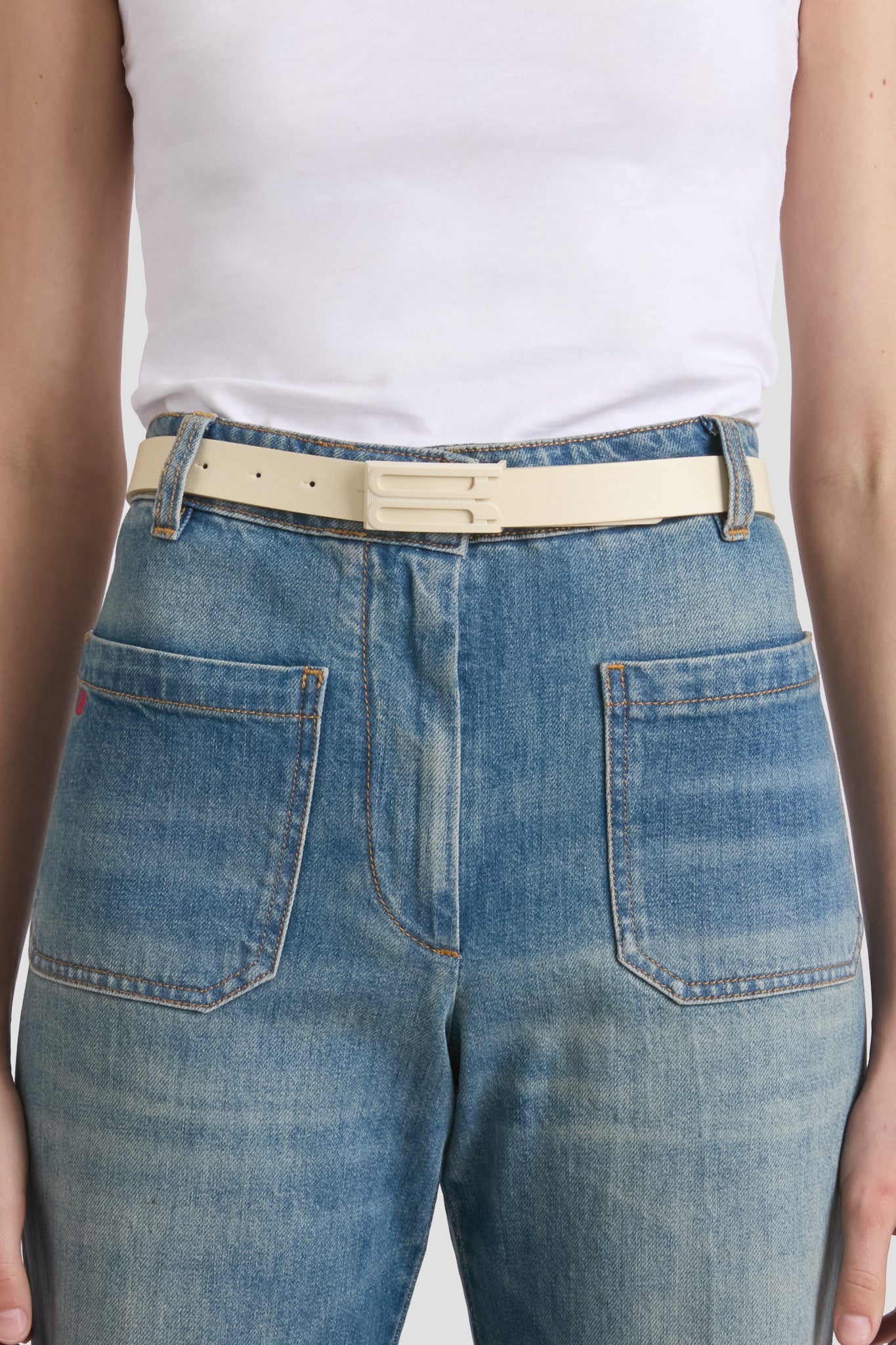 Tonal Dorian Belt In Ivory Smooth Leather