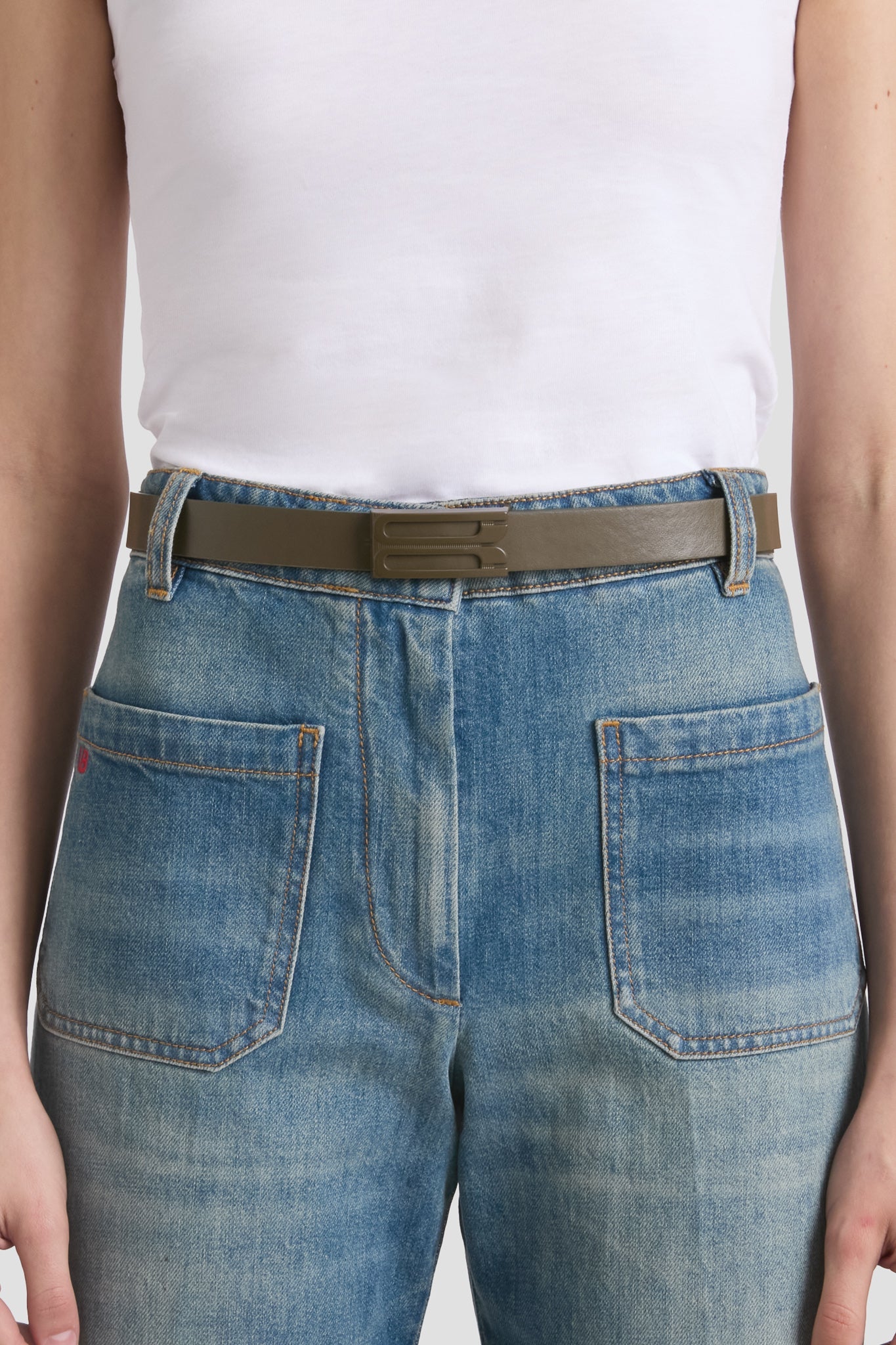 Tonal Dorian Belt In Dark Khaki Smooth Leather