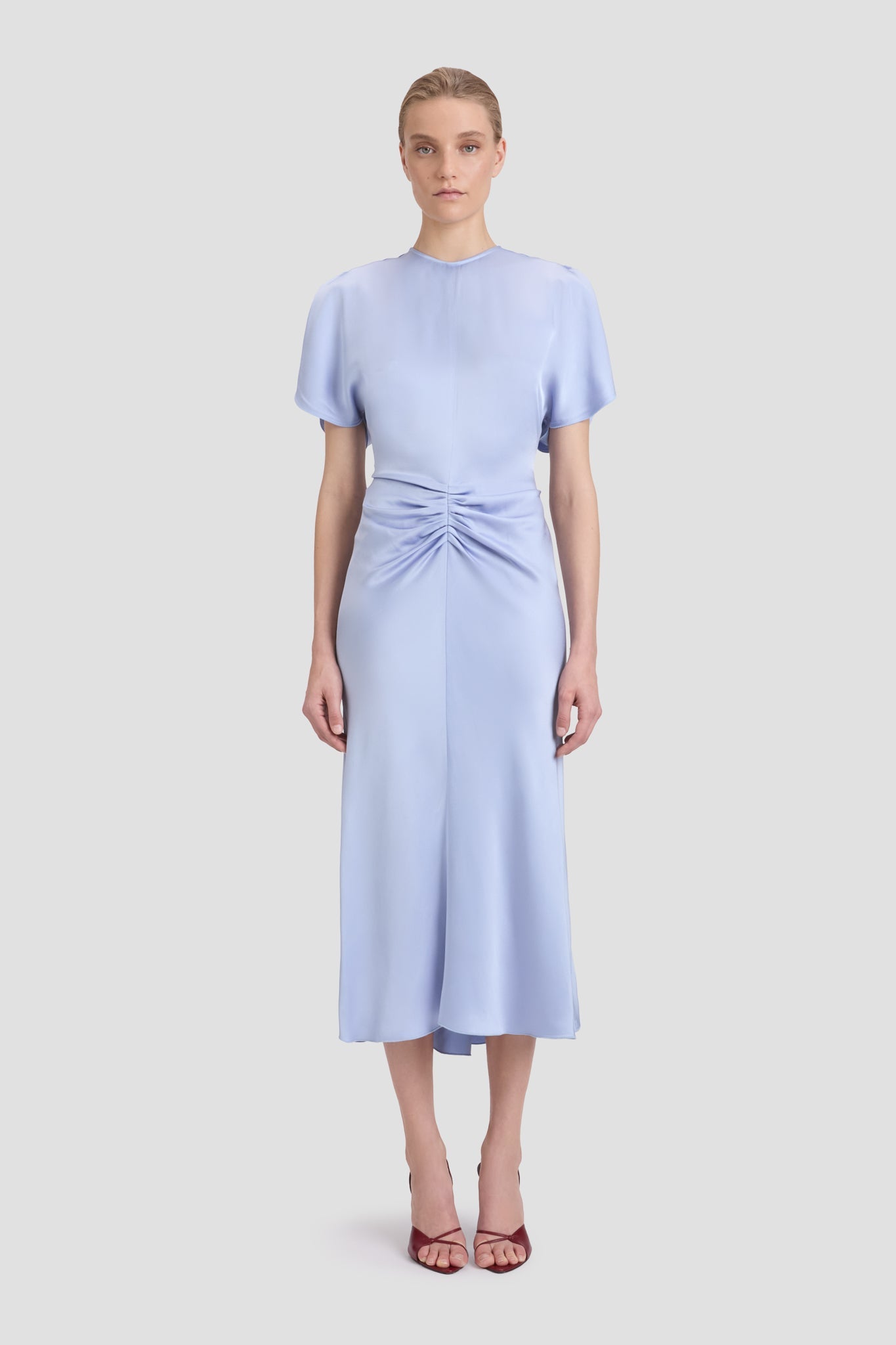 Gathered Waist Midi Dress In Delphinium Blue