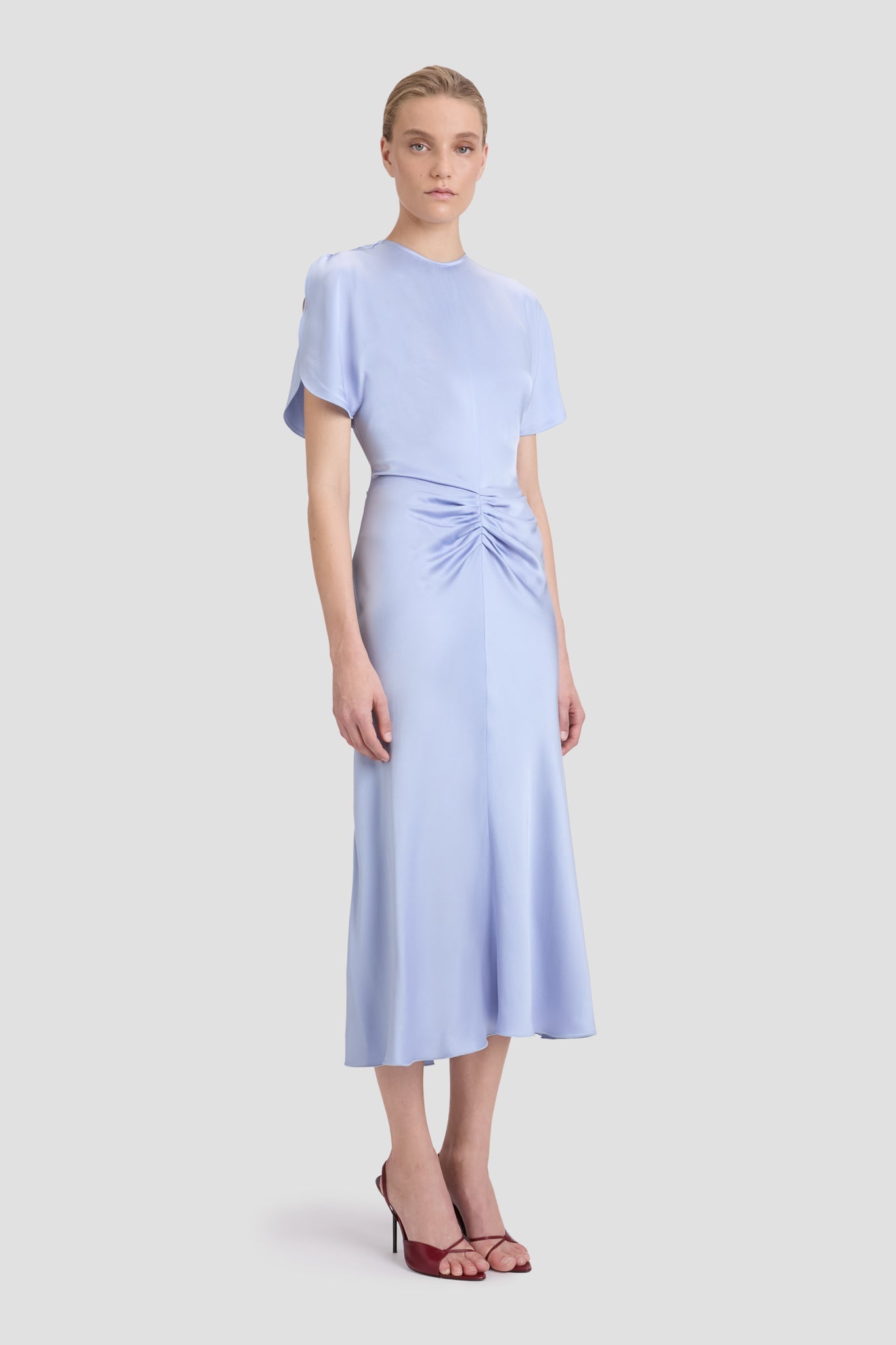 Gathered Waist Midi Dress In Delphinium Blue
