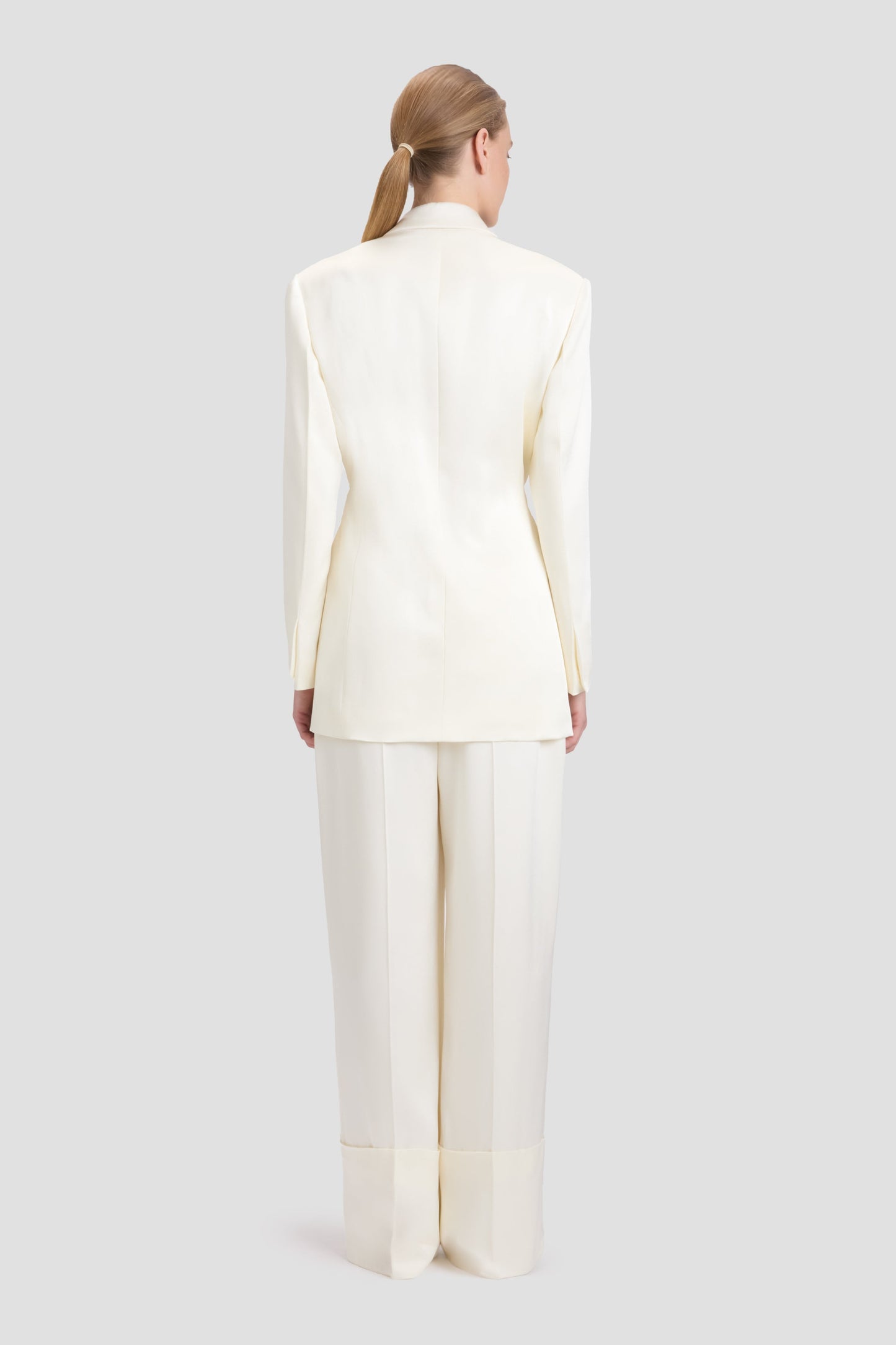 Wide Leg Turn-Up Trouser In Ivory