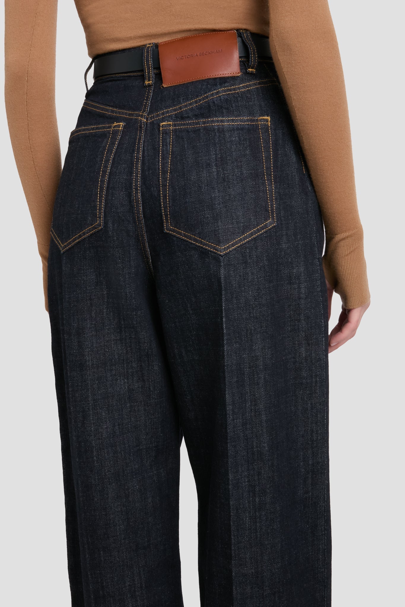 High Waisted Cinched Jean In Indigo Rinse