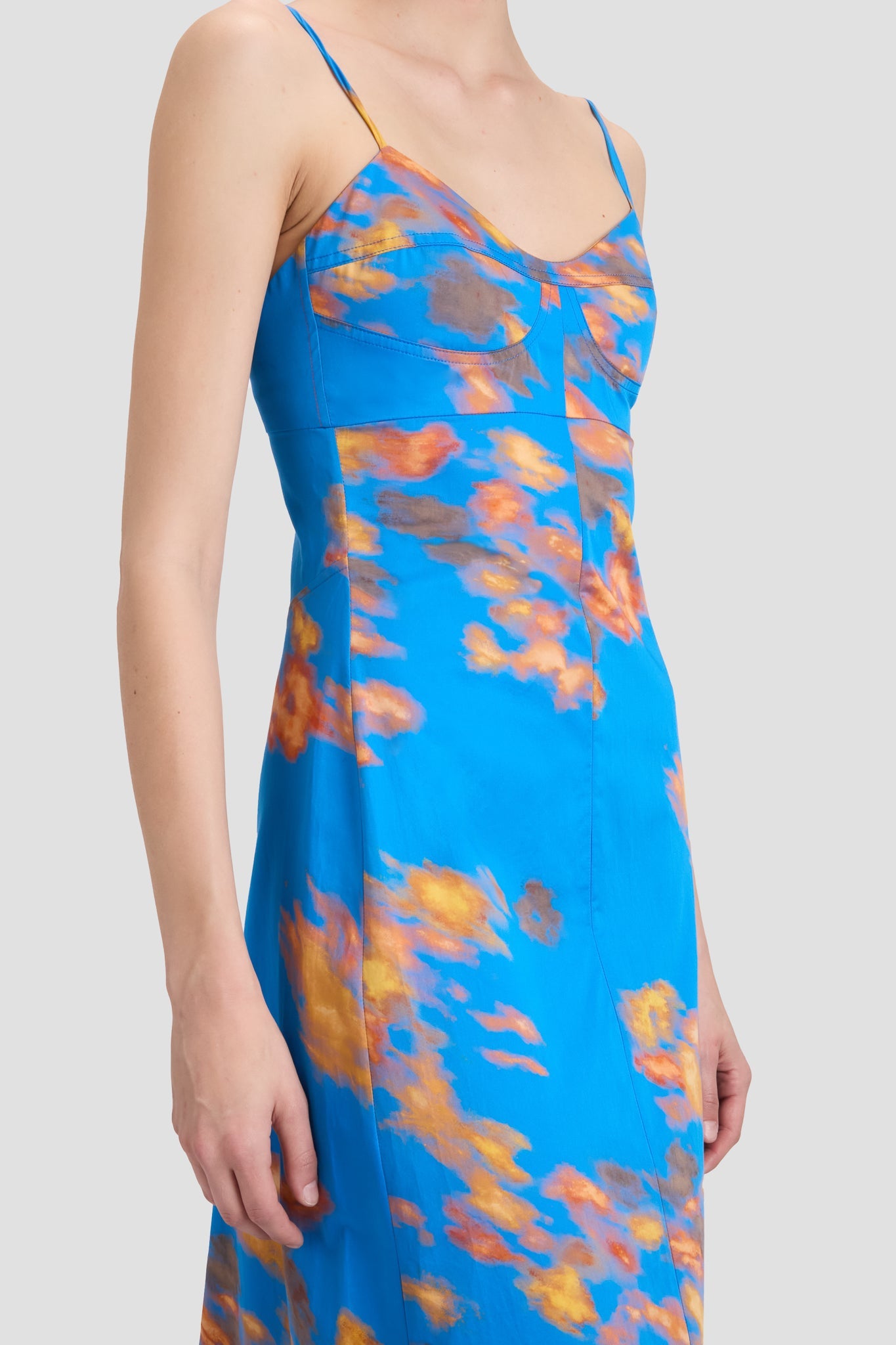 Cami Fit And Flare Midi Dress In Blue Abstract Floral Print