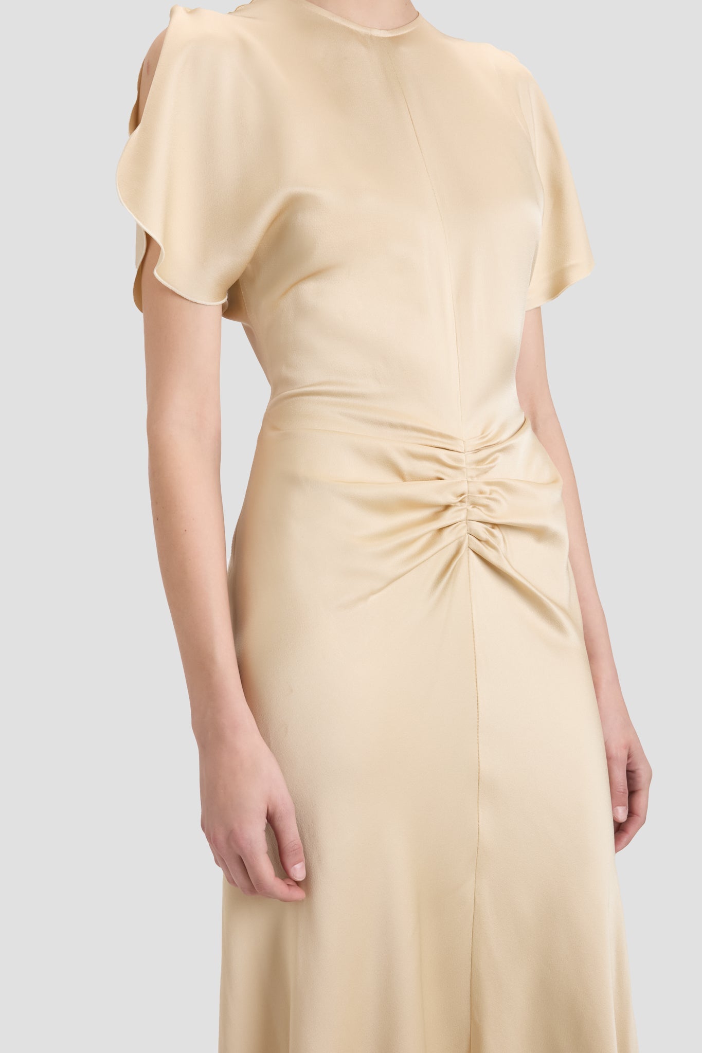 Gathered Waist Midi Dress In Macadamia