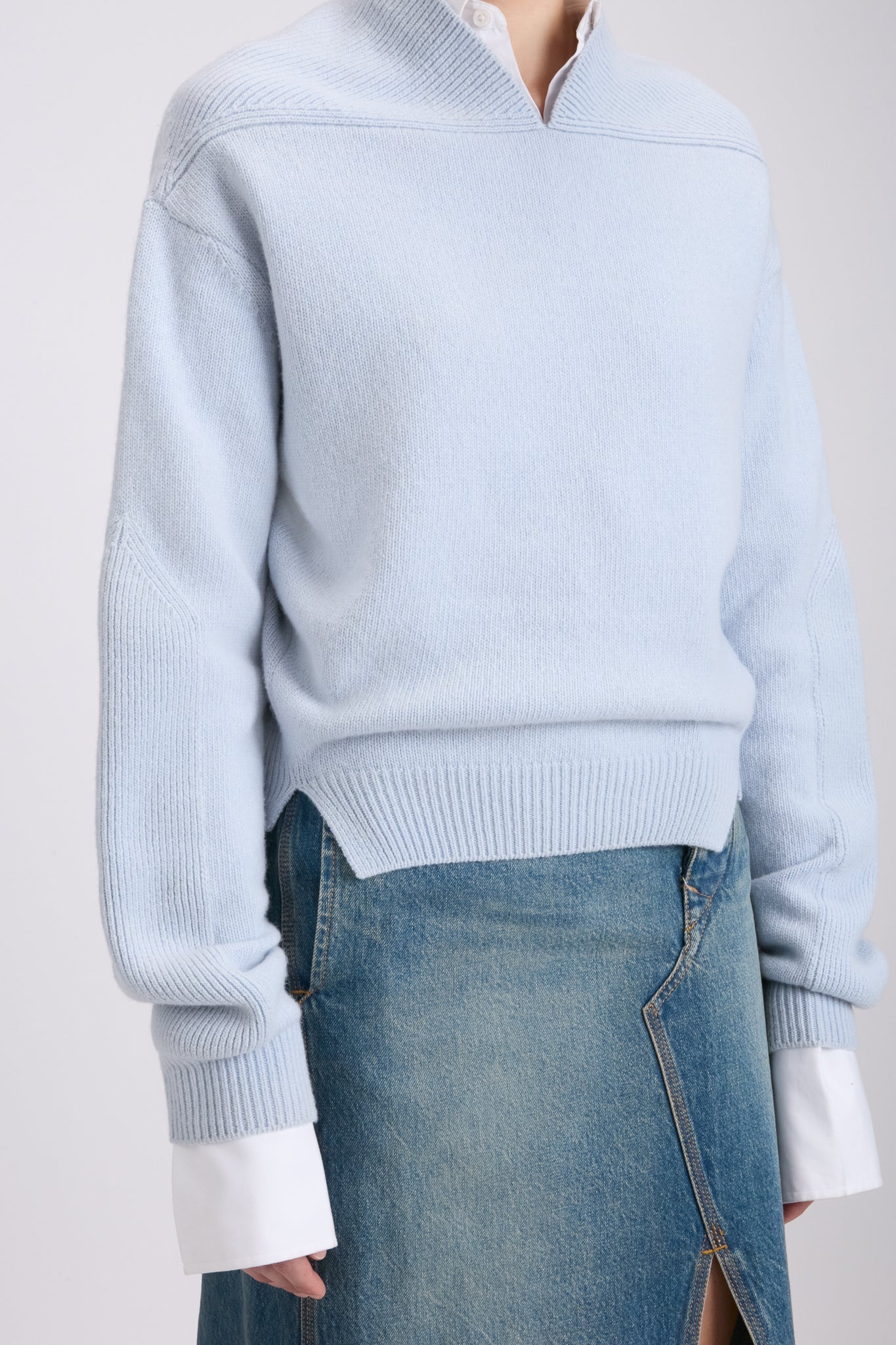 V-Neck Yoke Detail Jumper In Delphinium Blue