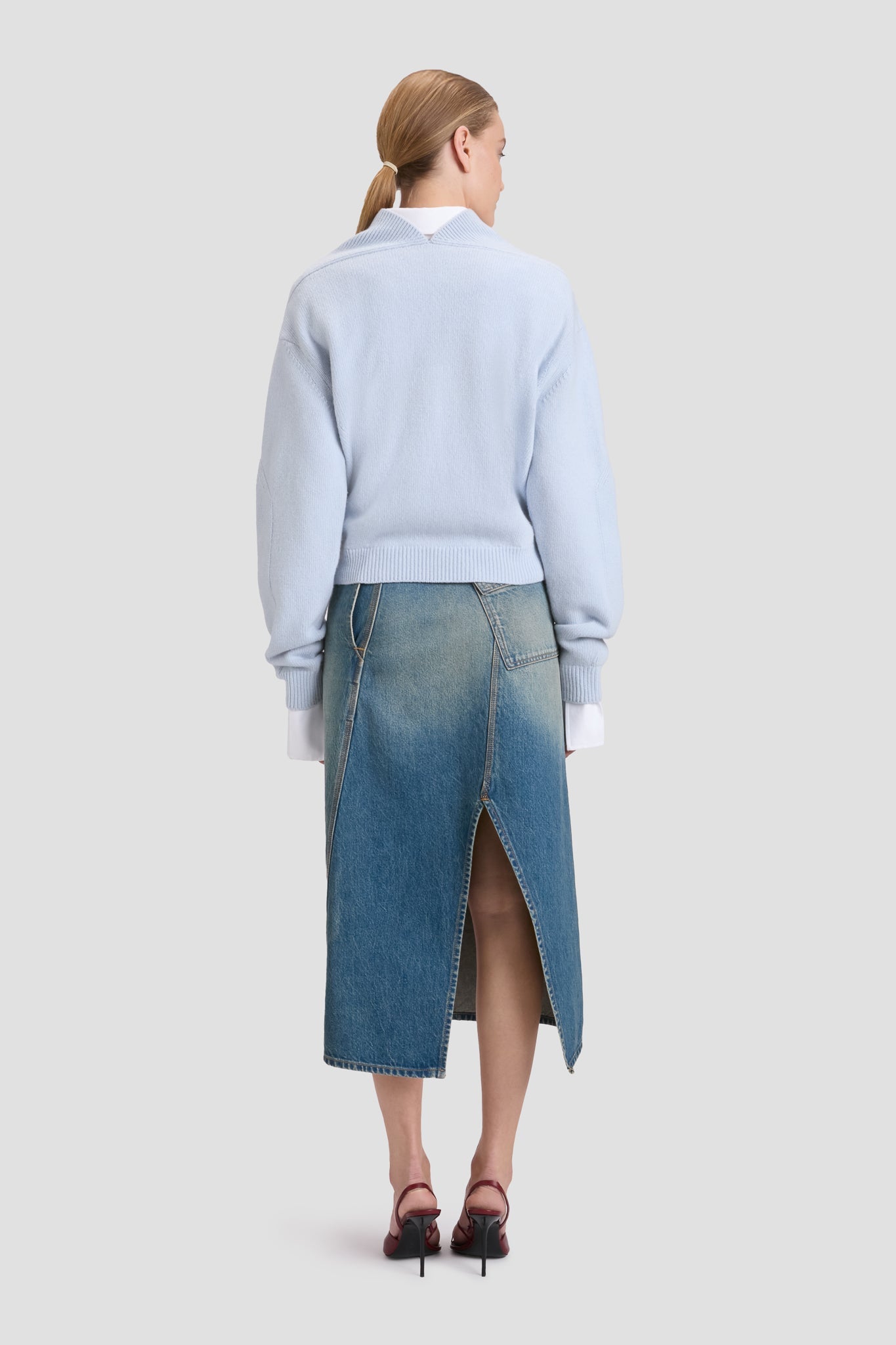 V-Neck Yoke Detail Jumper In Delphinium Blue