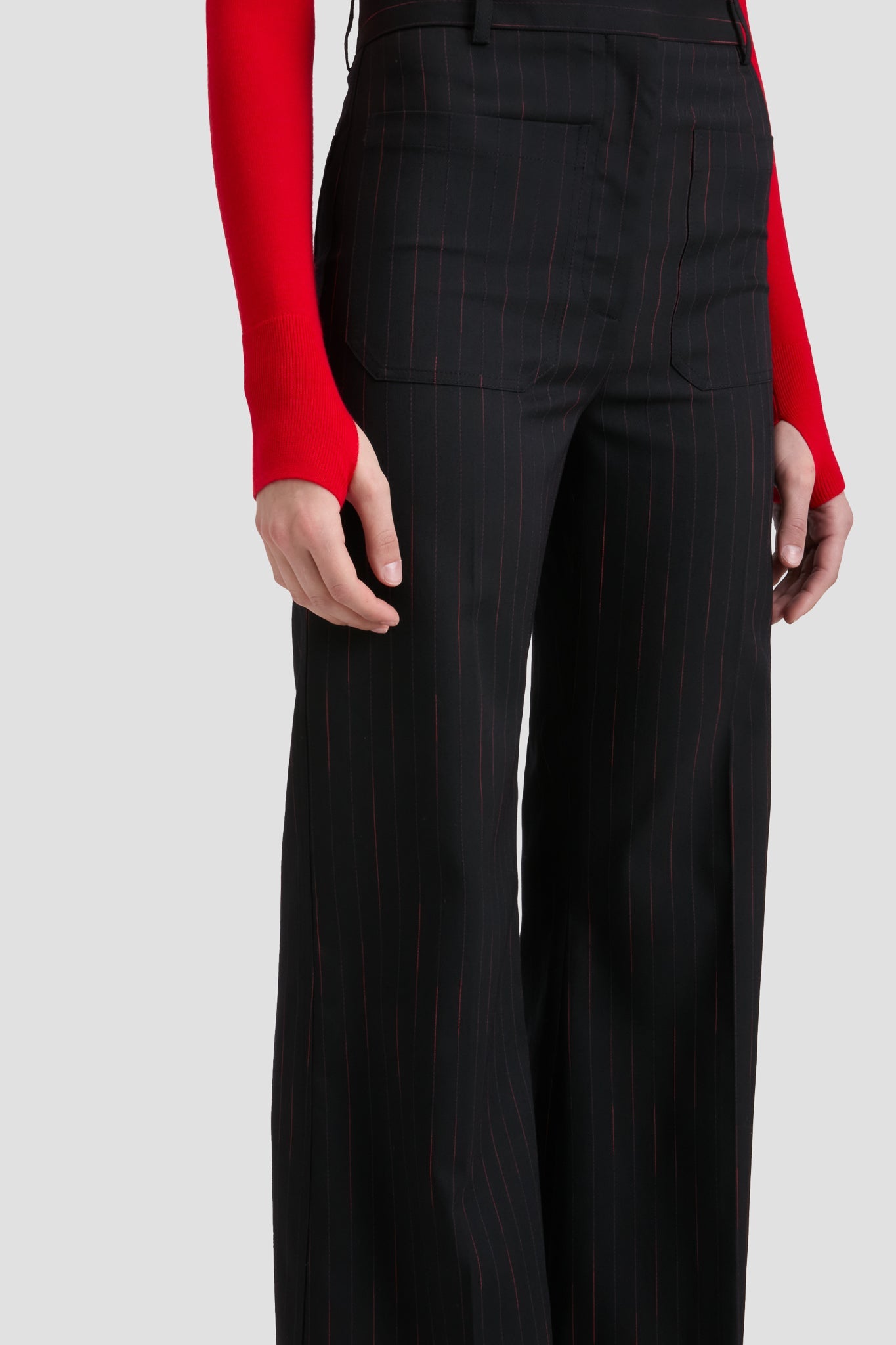 Alina Trouser In Navy-Rose Pinstripe