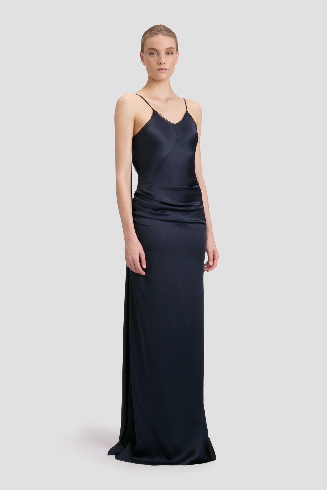 Lace Detail Cami Floor-Length Dress In Midnight