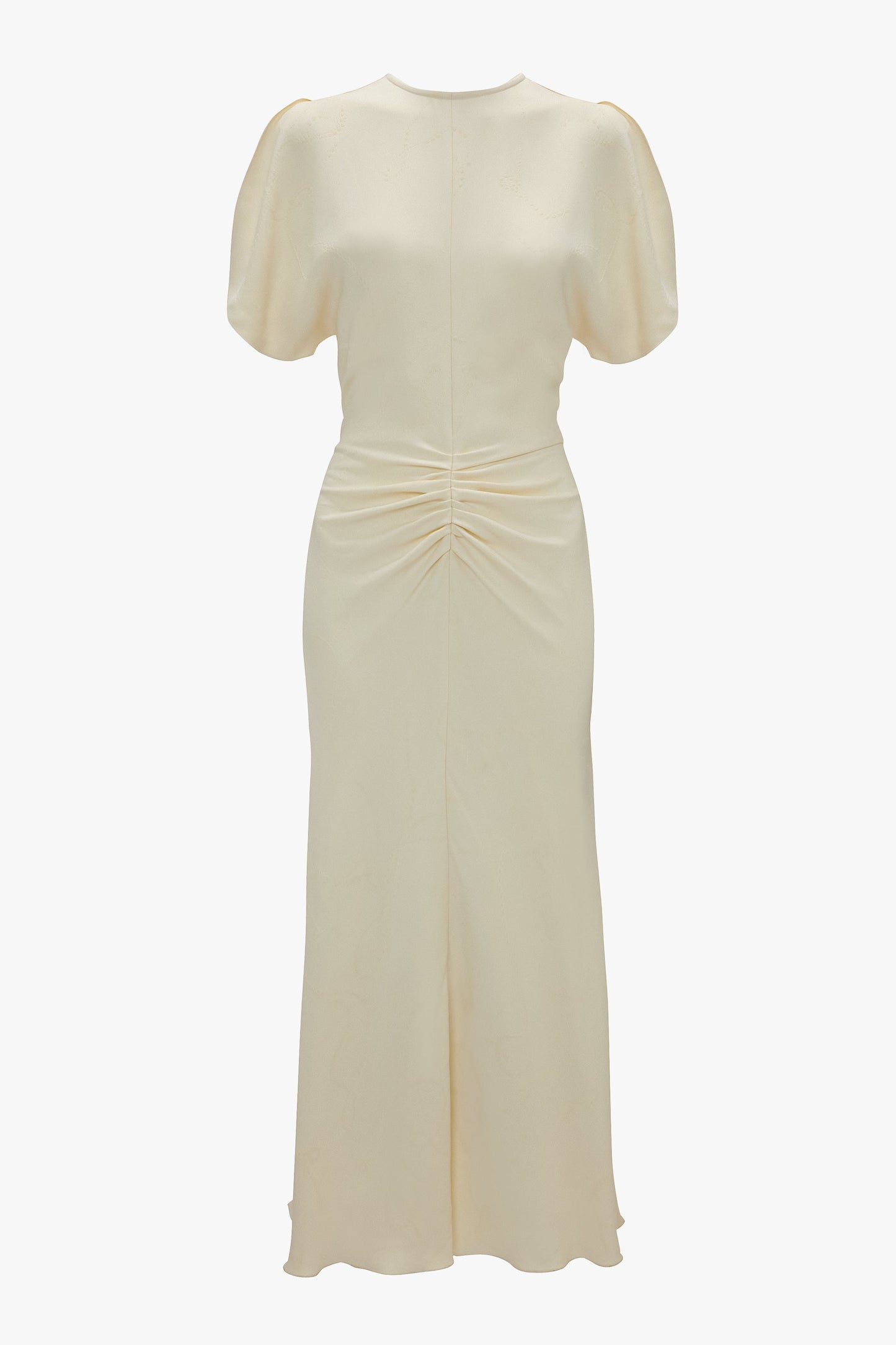 Gathered Waist Midi Dress In Ivory