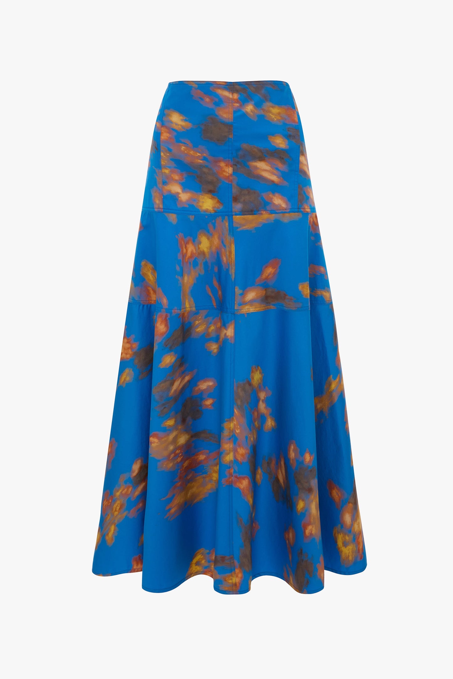 Panelled Maxi Skirt In Blue Abstract Floral Print