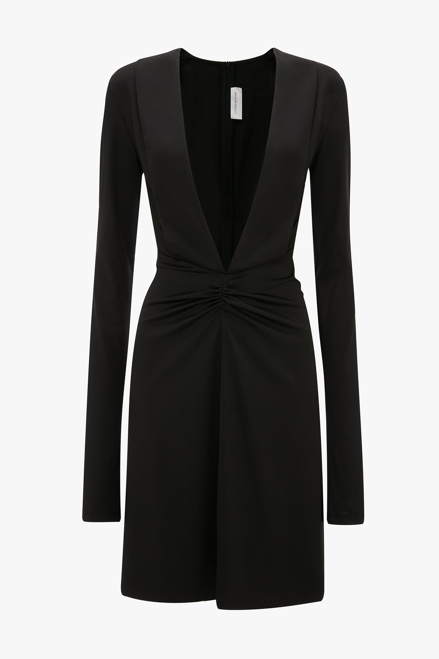 Long Sleeve V-Neck Mini Dress In Black