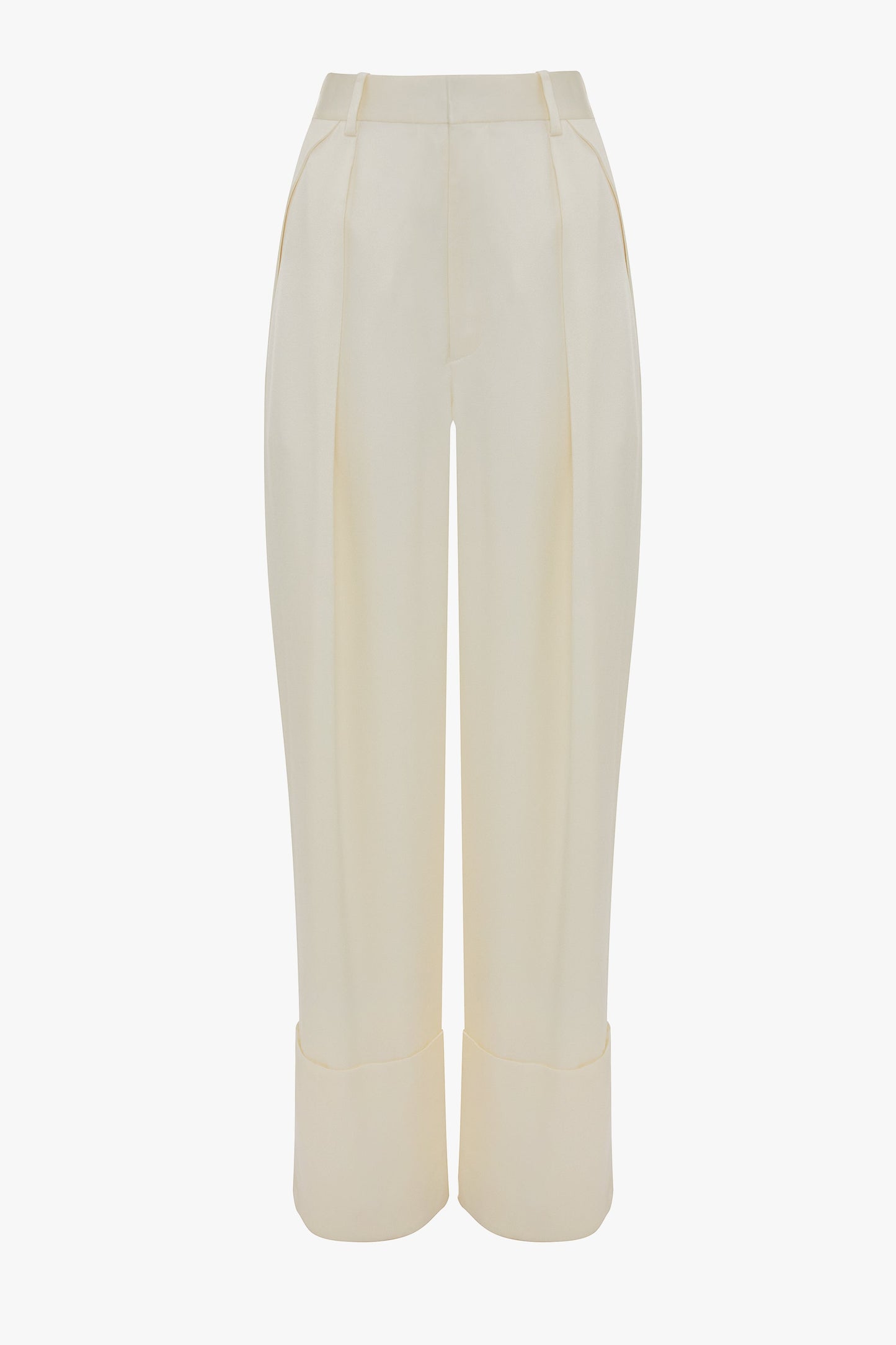 Wide Leg Turn-Up Trouser In Ivory
