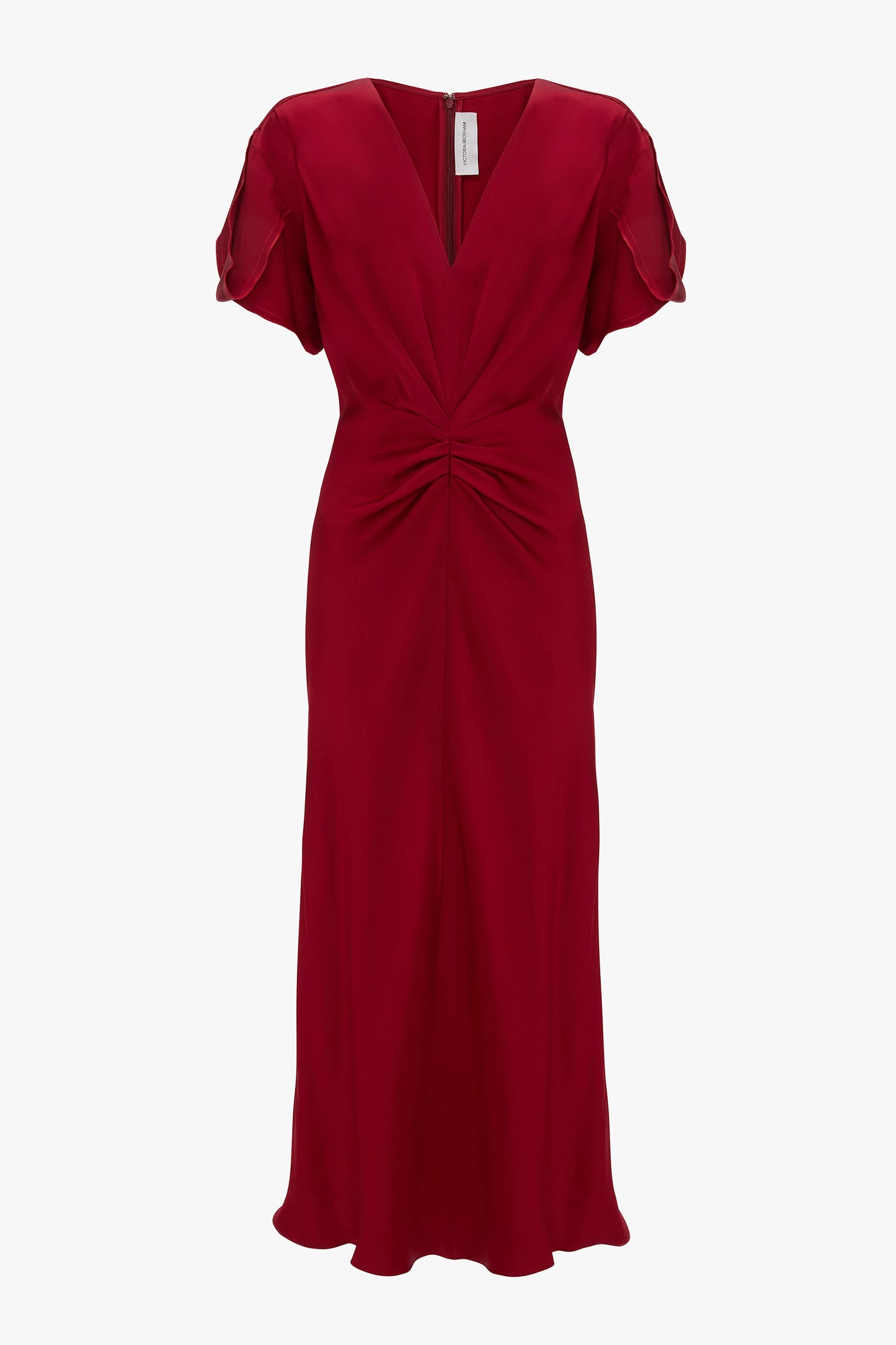 Gathered V-Neck Midi Dress In Rose