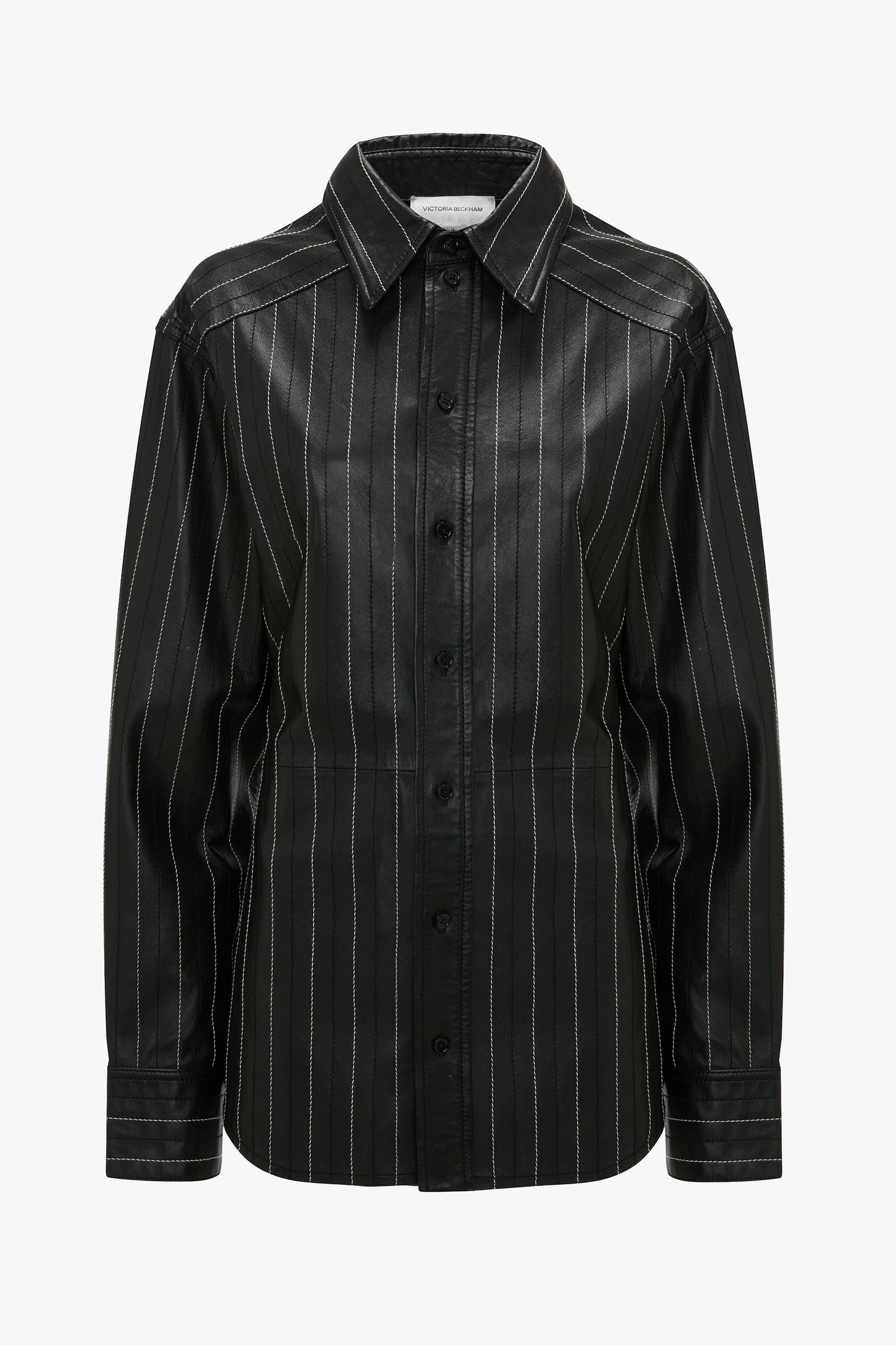 Tab Detail Leather Shirt In Black-Ivory