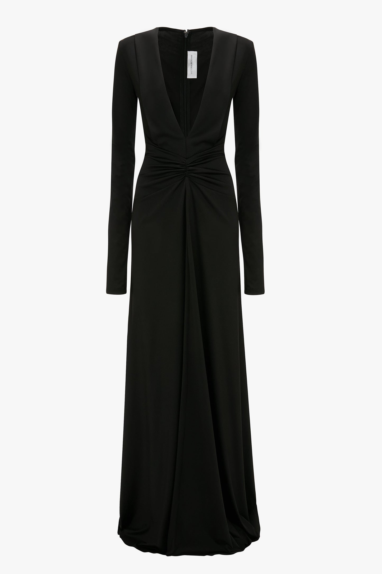 Long Sleeve Deep V-Neck Gown In Black