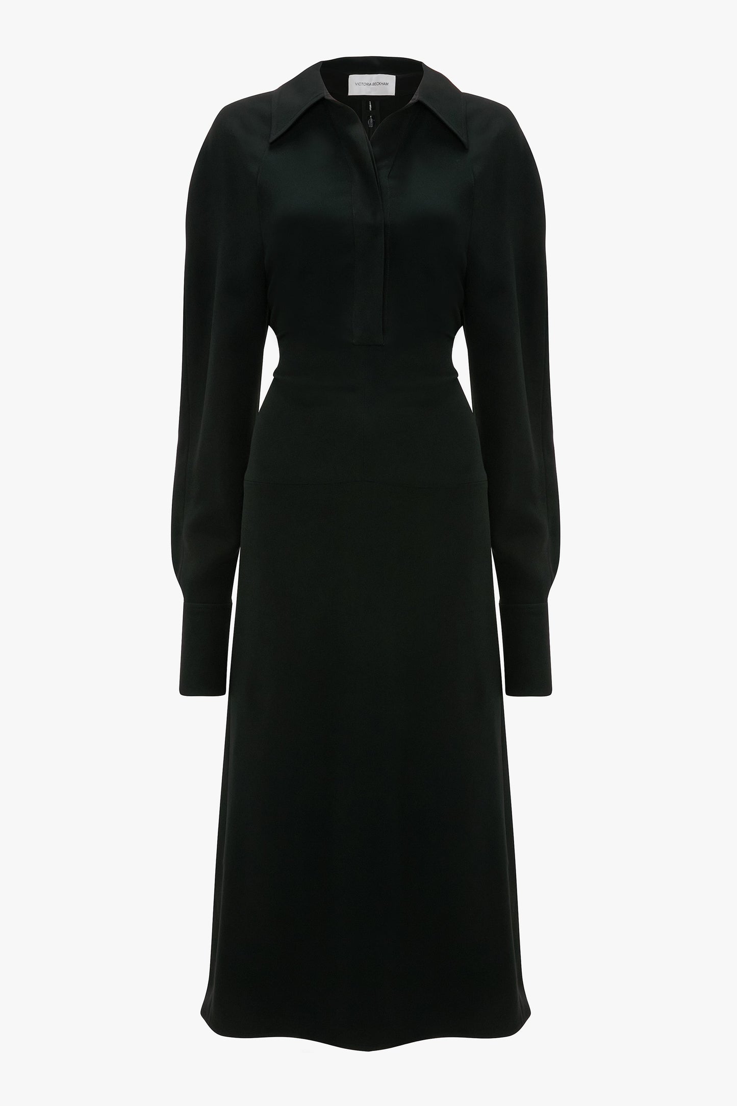 Long Sleeve Polo Collar Midi Dress In Black