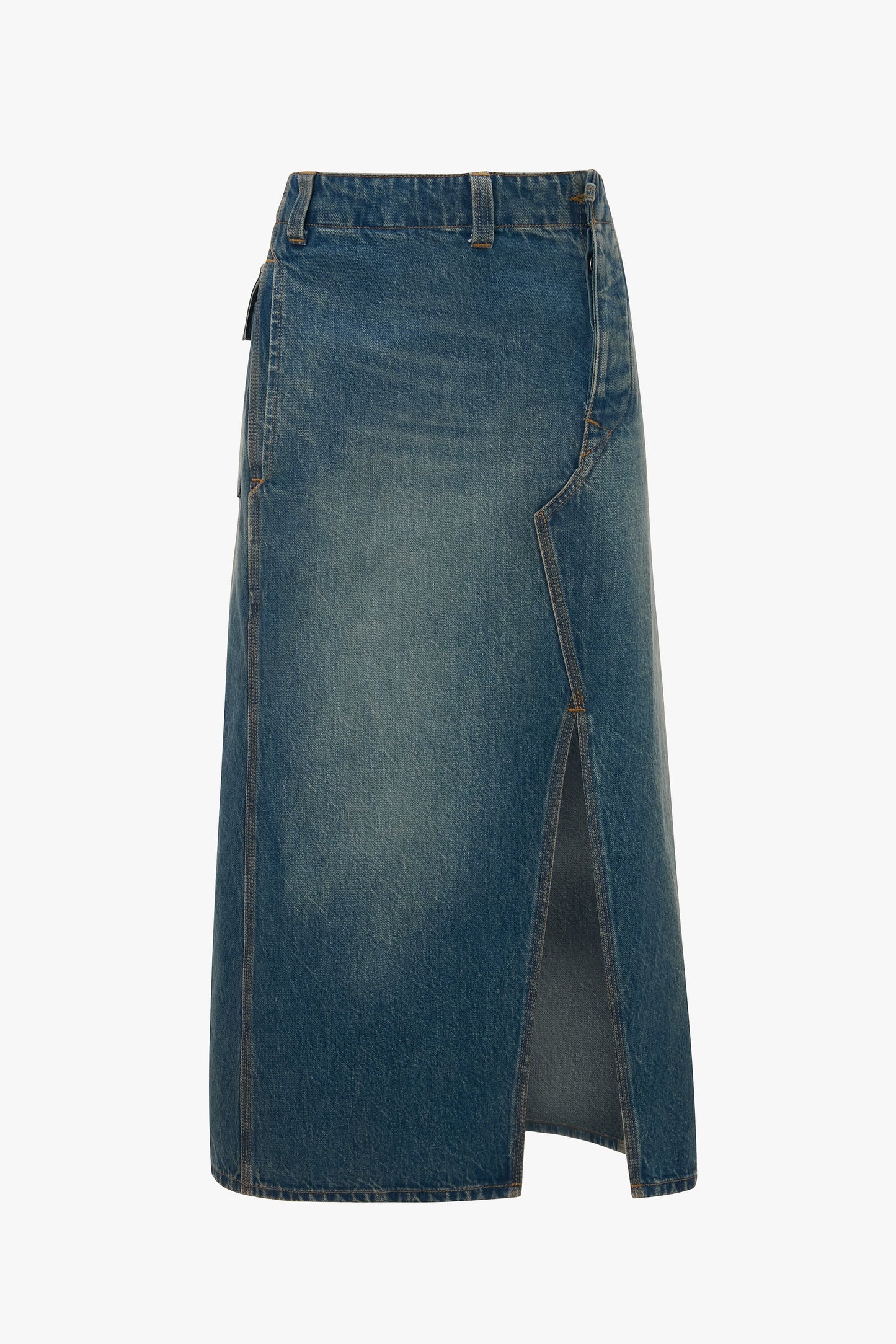 Asymmetric Utility Skirt In Washed Blue