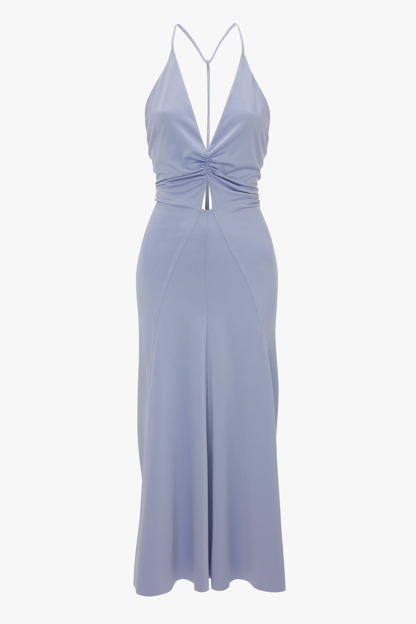 V-Neck Ruched Cami Midi Dress In Delphinium Blue