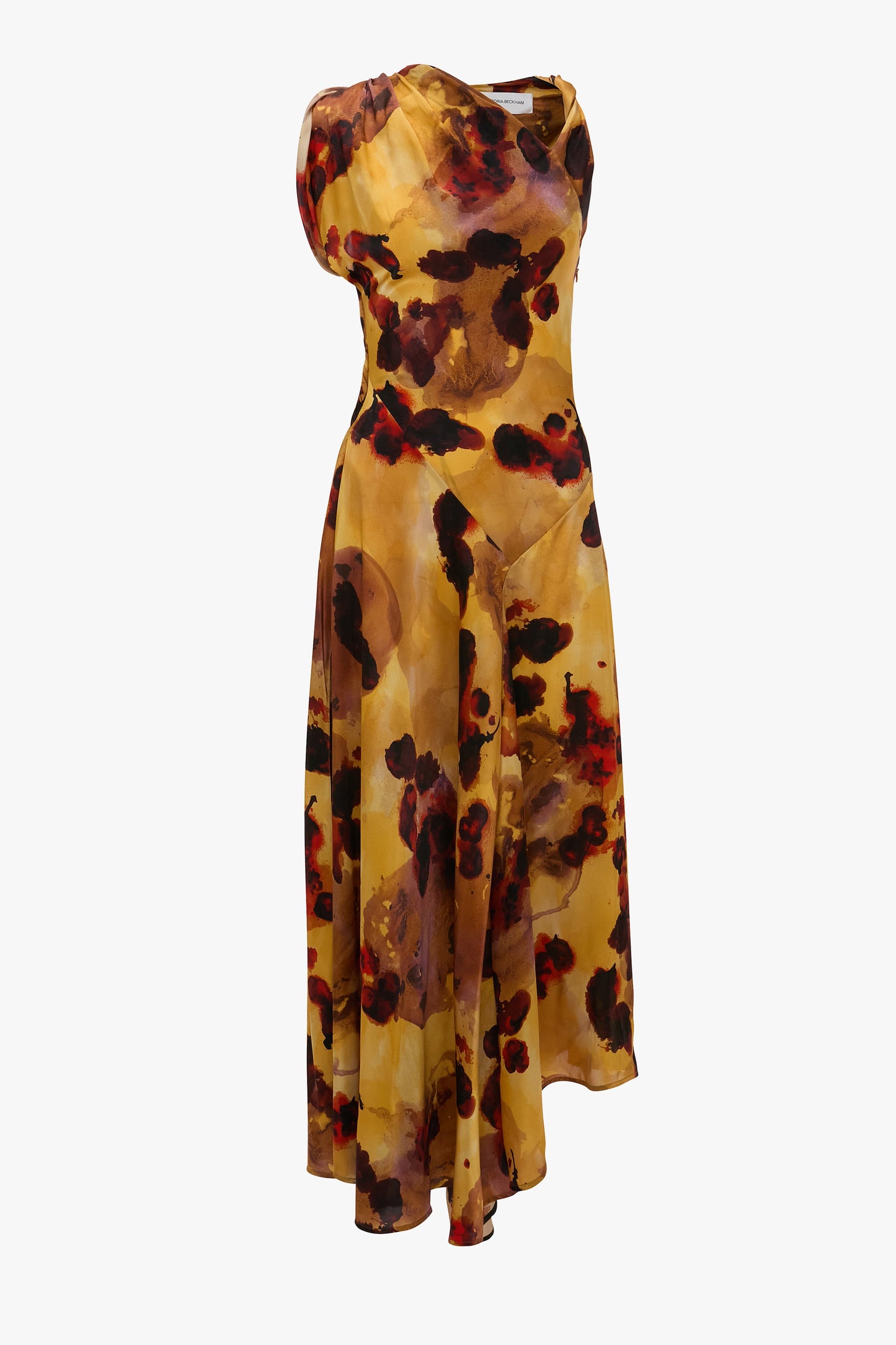 Sleeveless Draped Midi Dress In Amber Floral Print