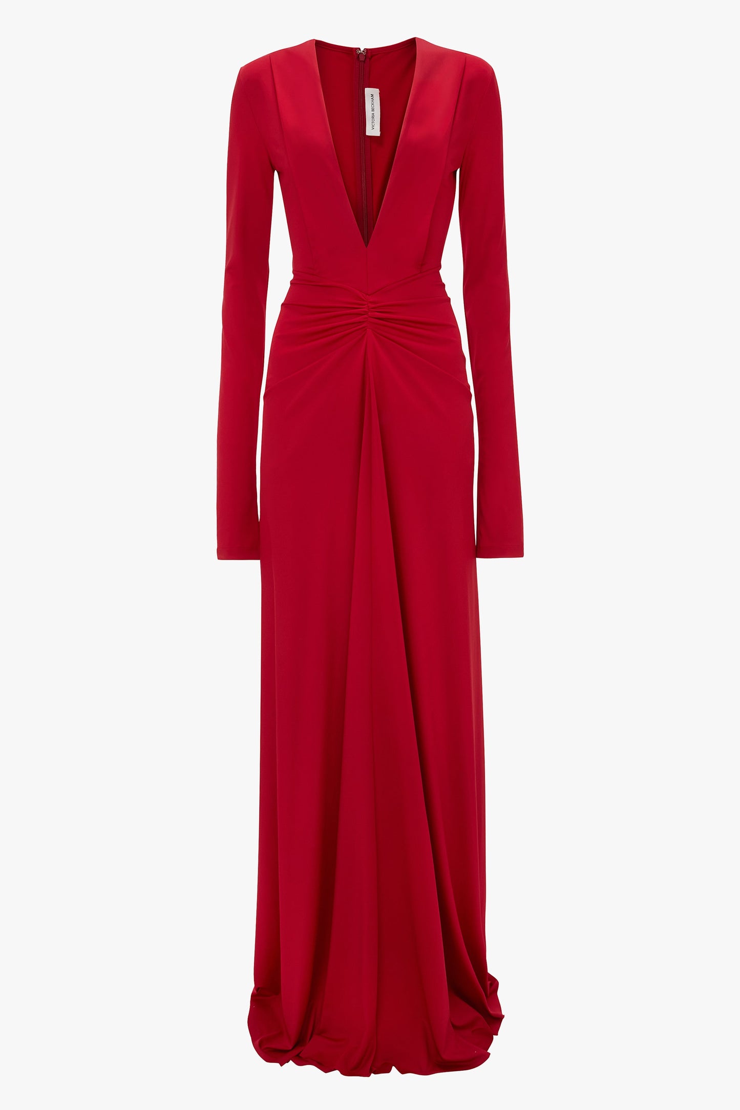 Long Sleeve Deep V-Neck Gown In Rose