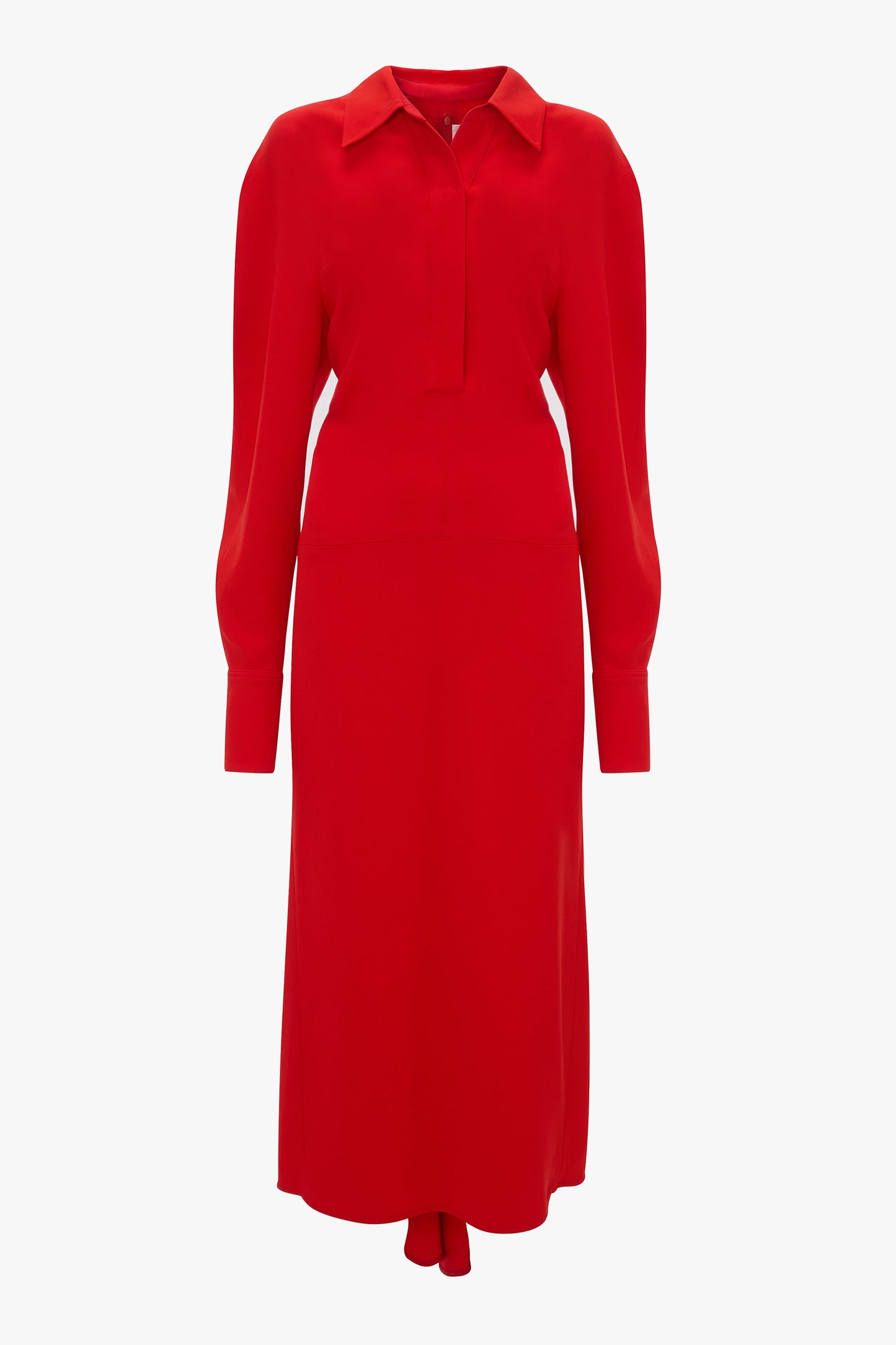 Long Sleeve Polo Collar Midi Dress In Tomato Red