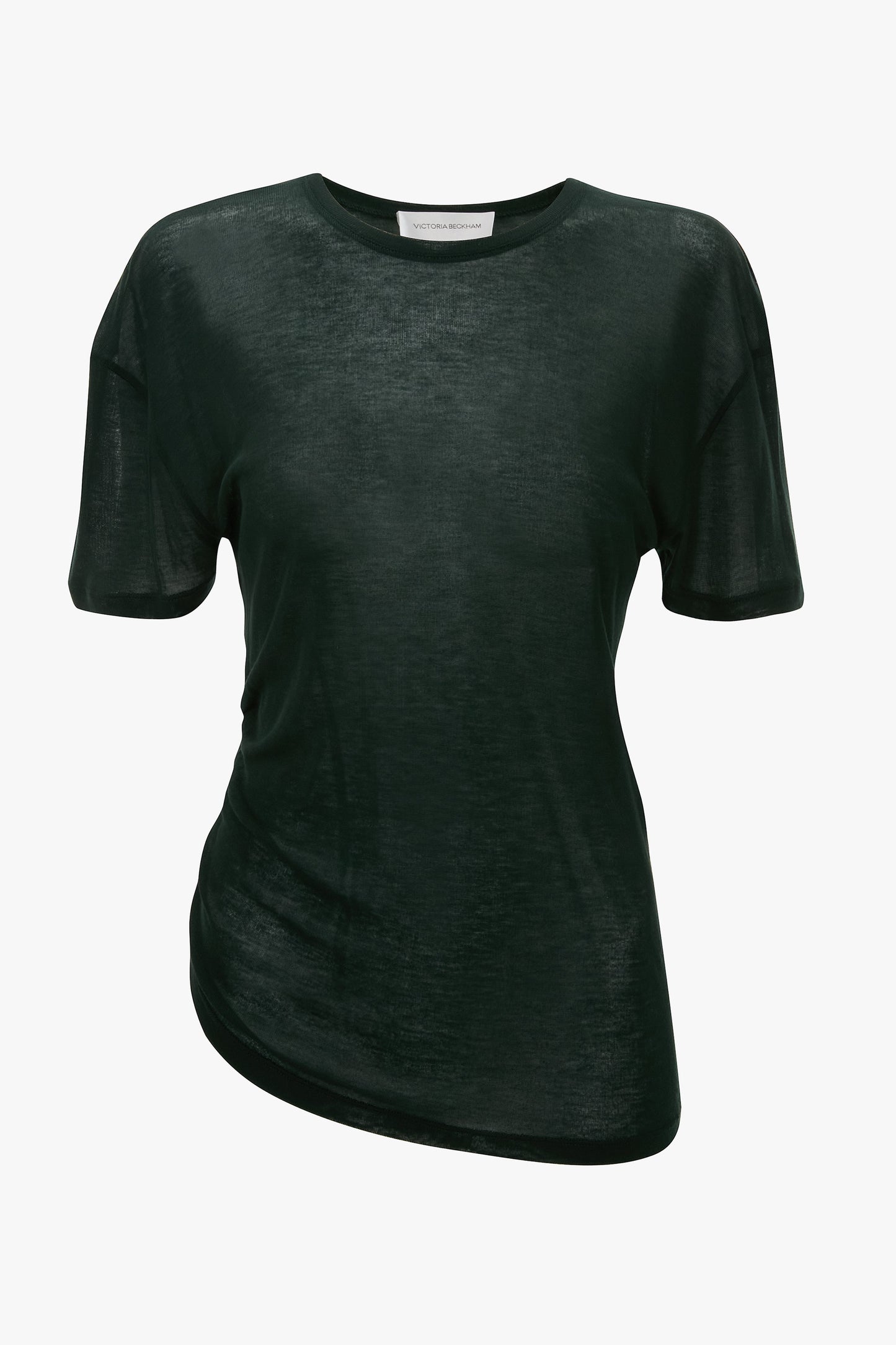 Draped Detail Lightweight T-Shirt In Bottle Green