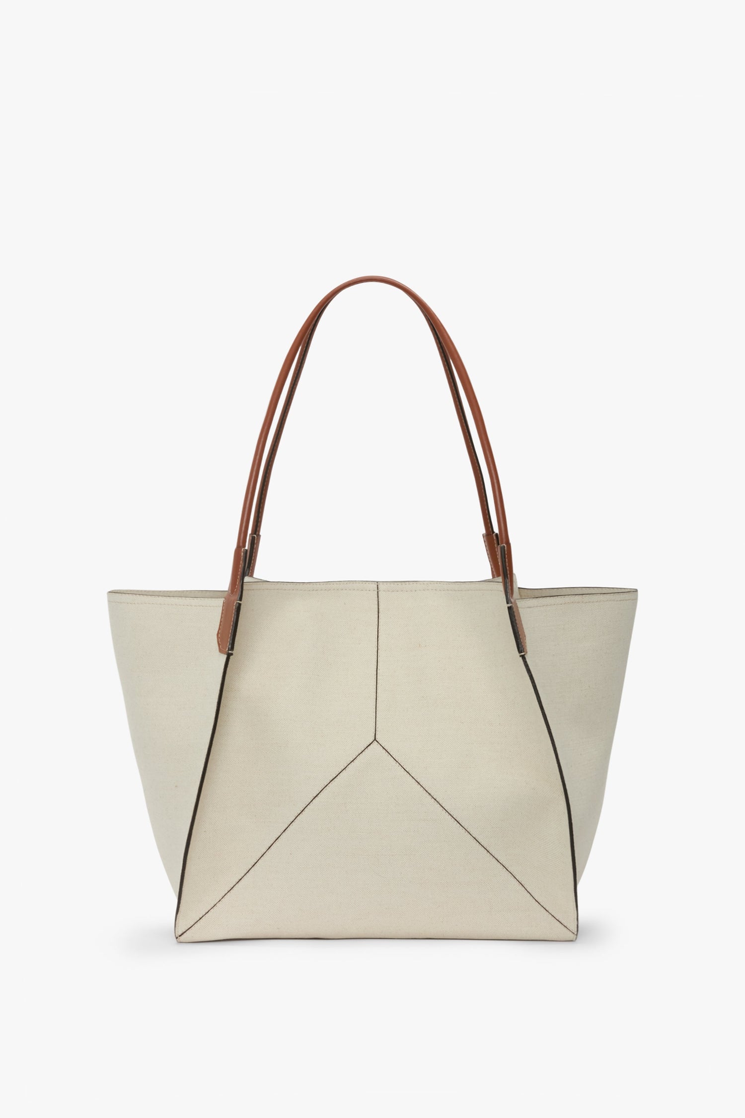 Large Victoria Tote In Ivory Canvas With Tan Leather