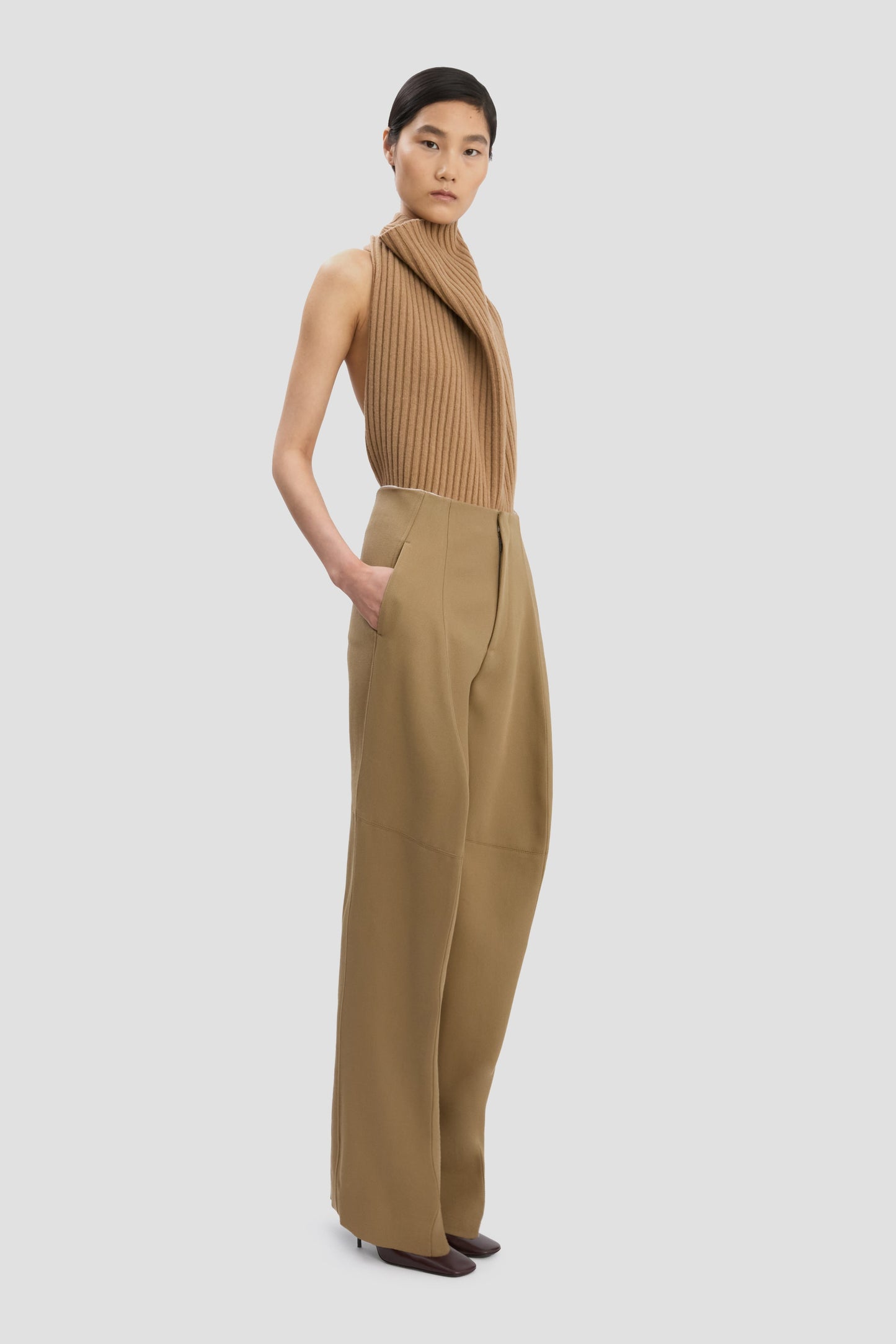 Sculptural Leg Trouser In Dark Camel