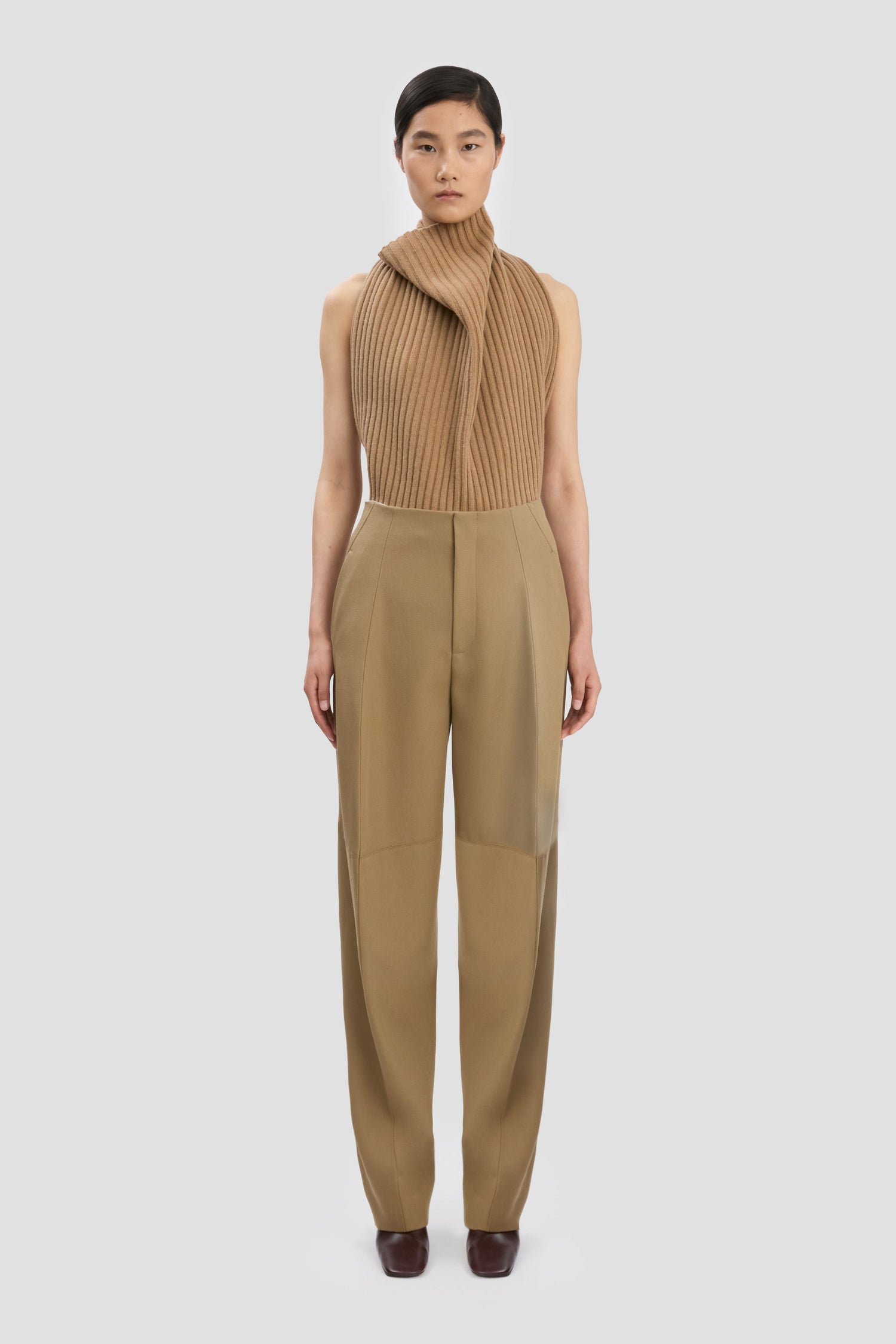 Pantalon Coupe Sculpturale Camel Foncé