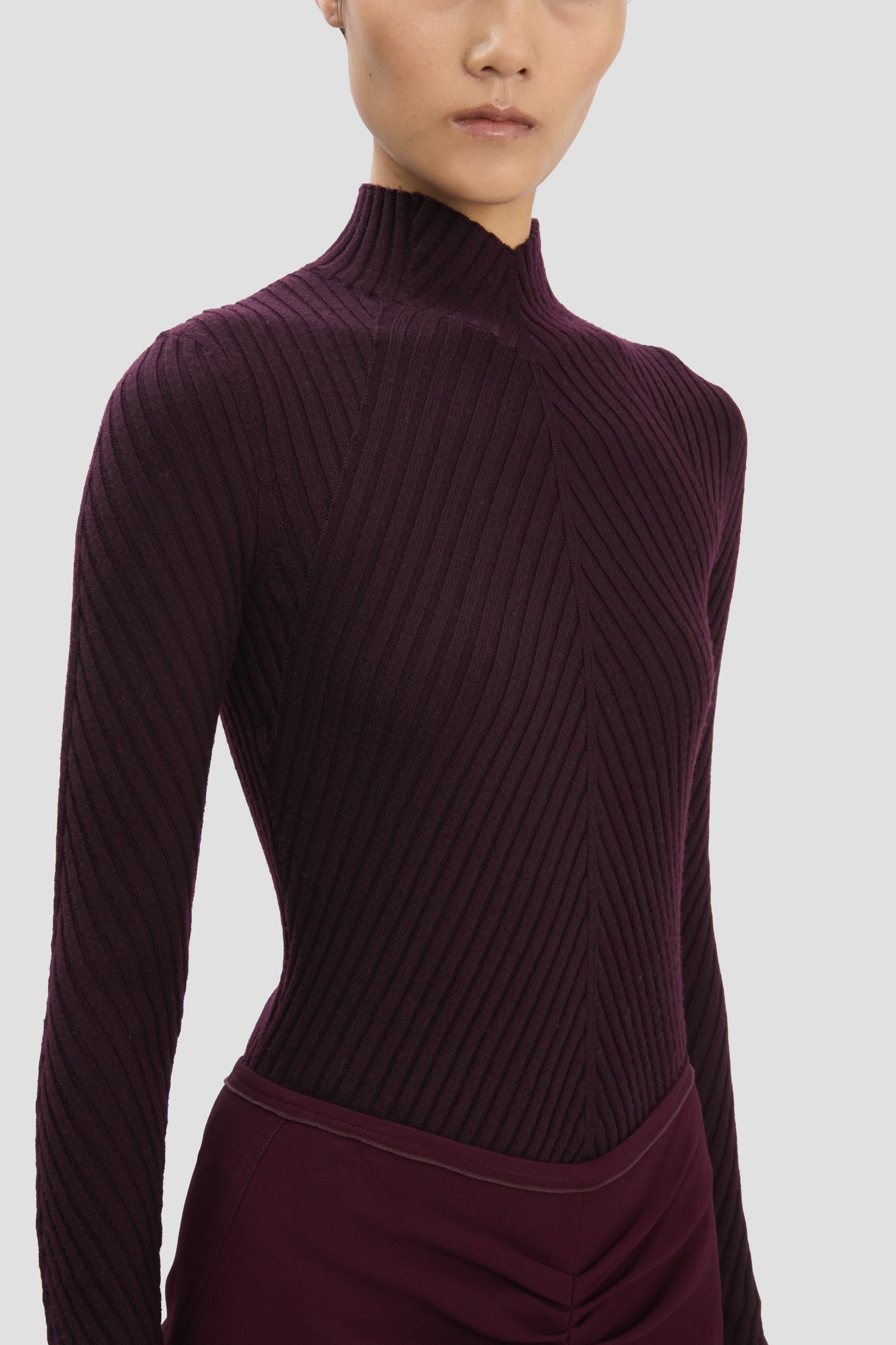 Ribbed Long Sleeve Knit Polo In Merlot