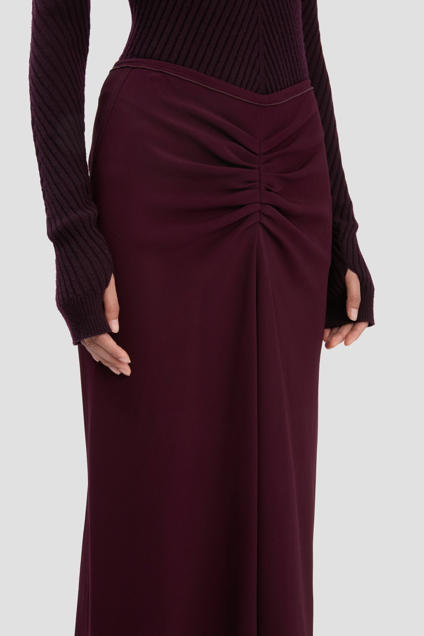 Gathered Waist Midi Skirt In Merlot