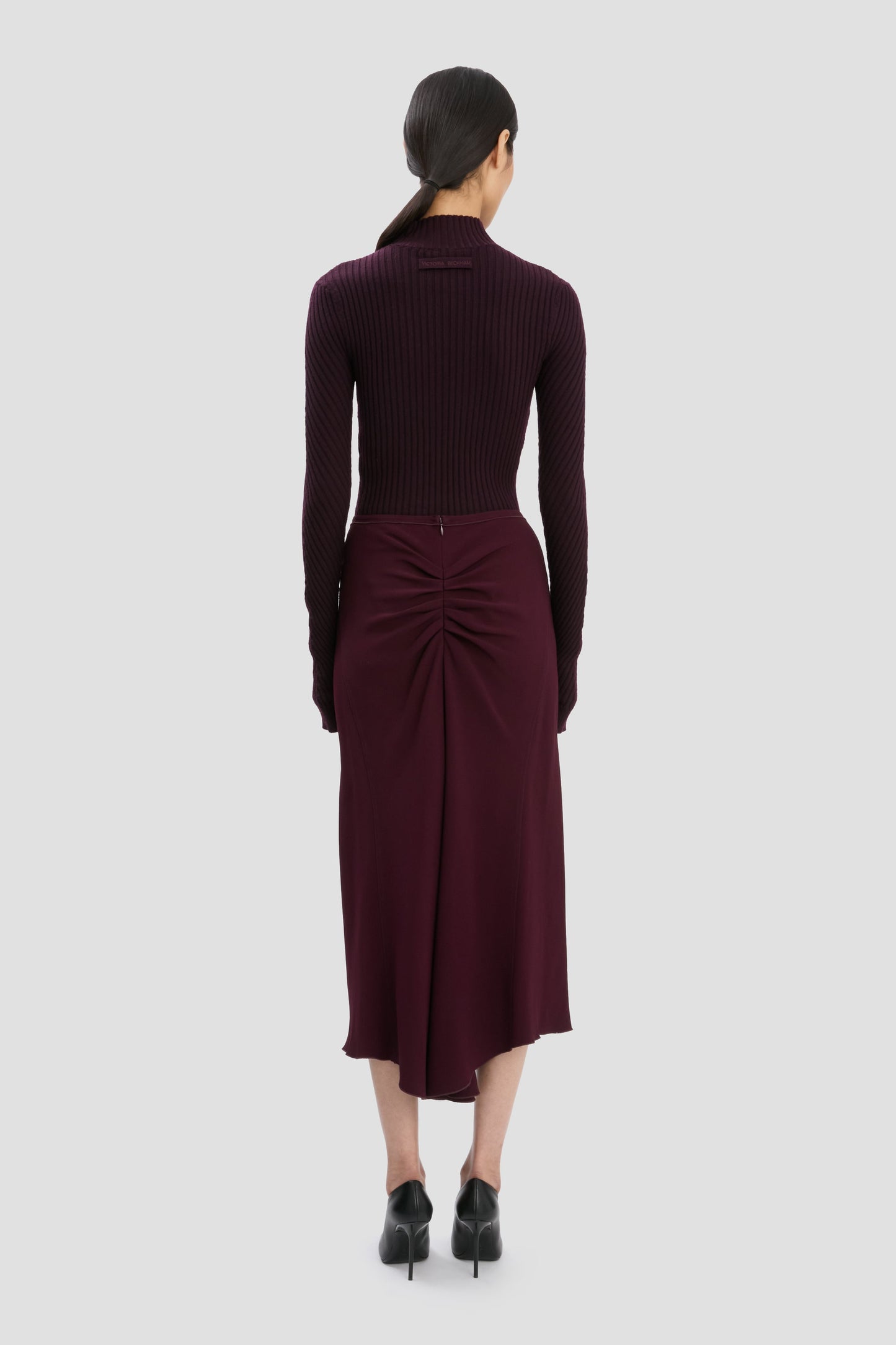 Gathered Waist Midi Skirt In Merlot