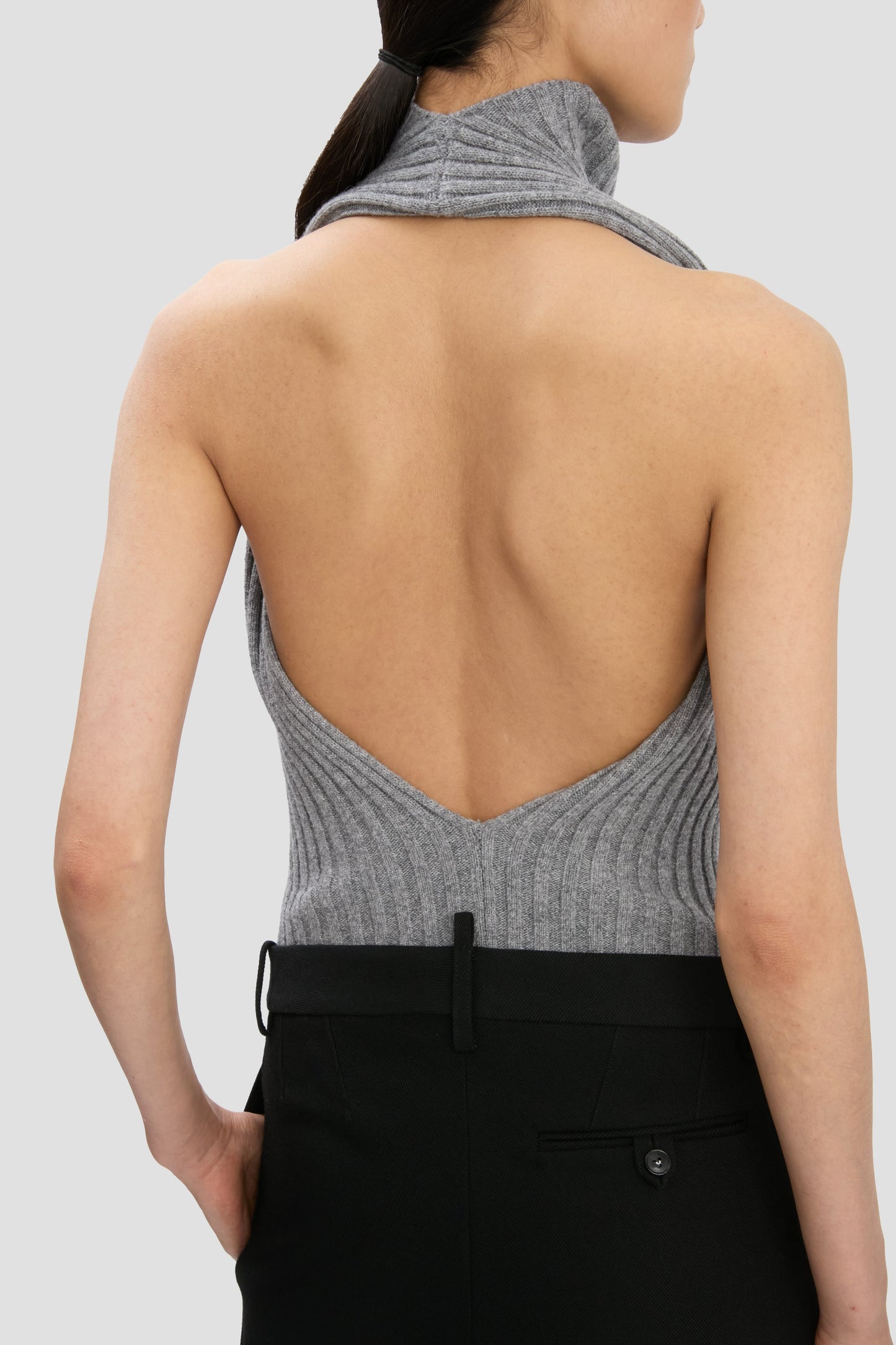 Draped Sleeveless Rib Top In Grey Melange