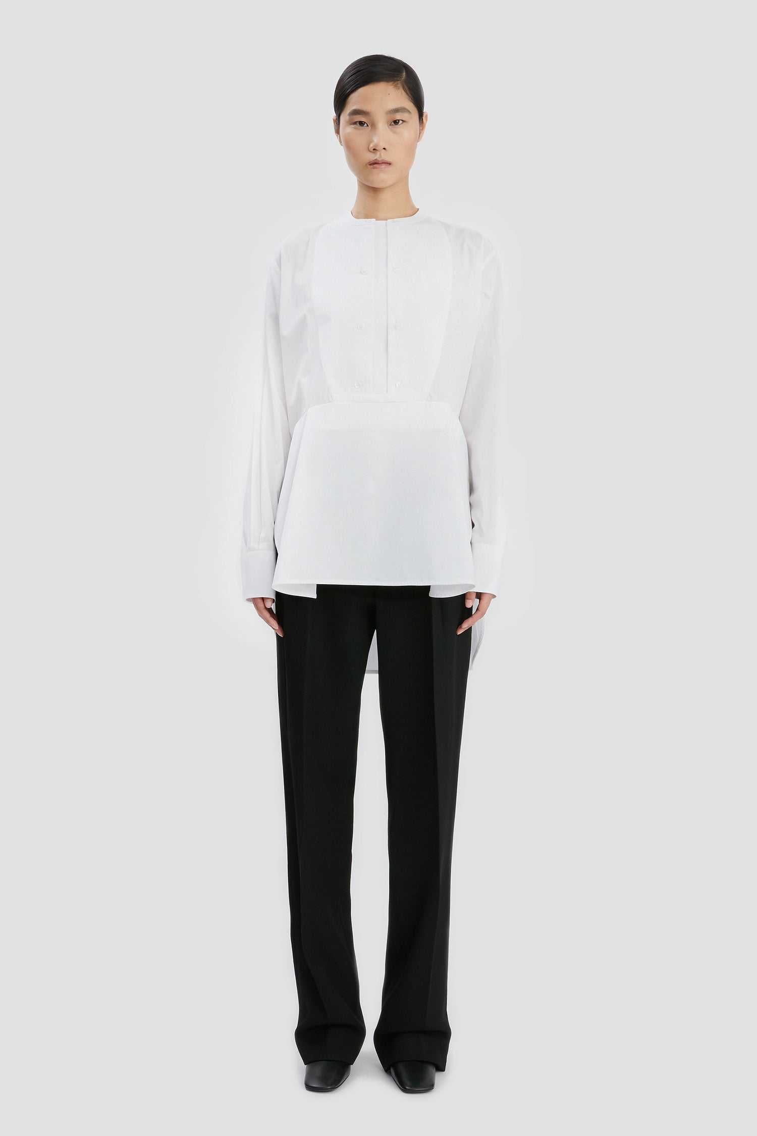 Chemise à double plastron en blanc