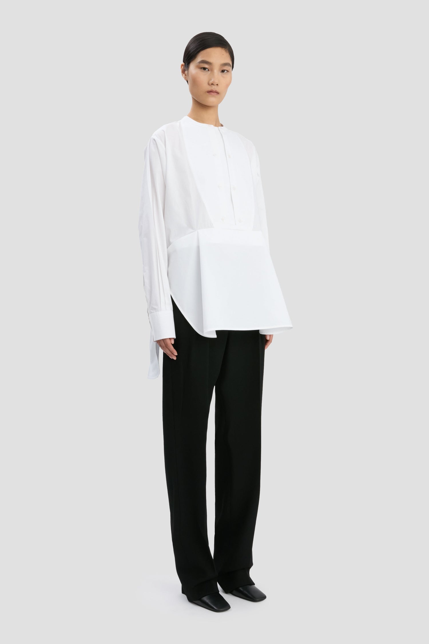 Chemise à double plastron en blanc