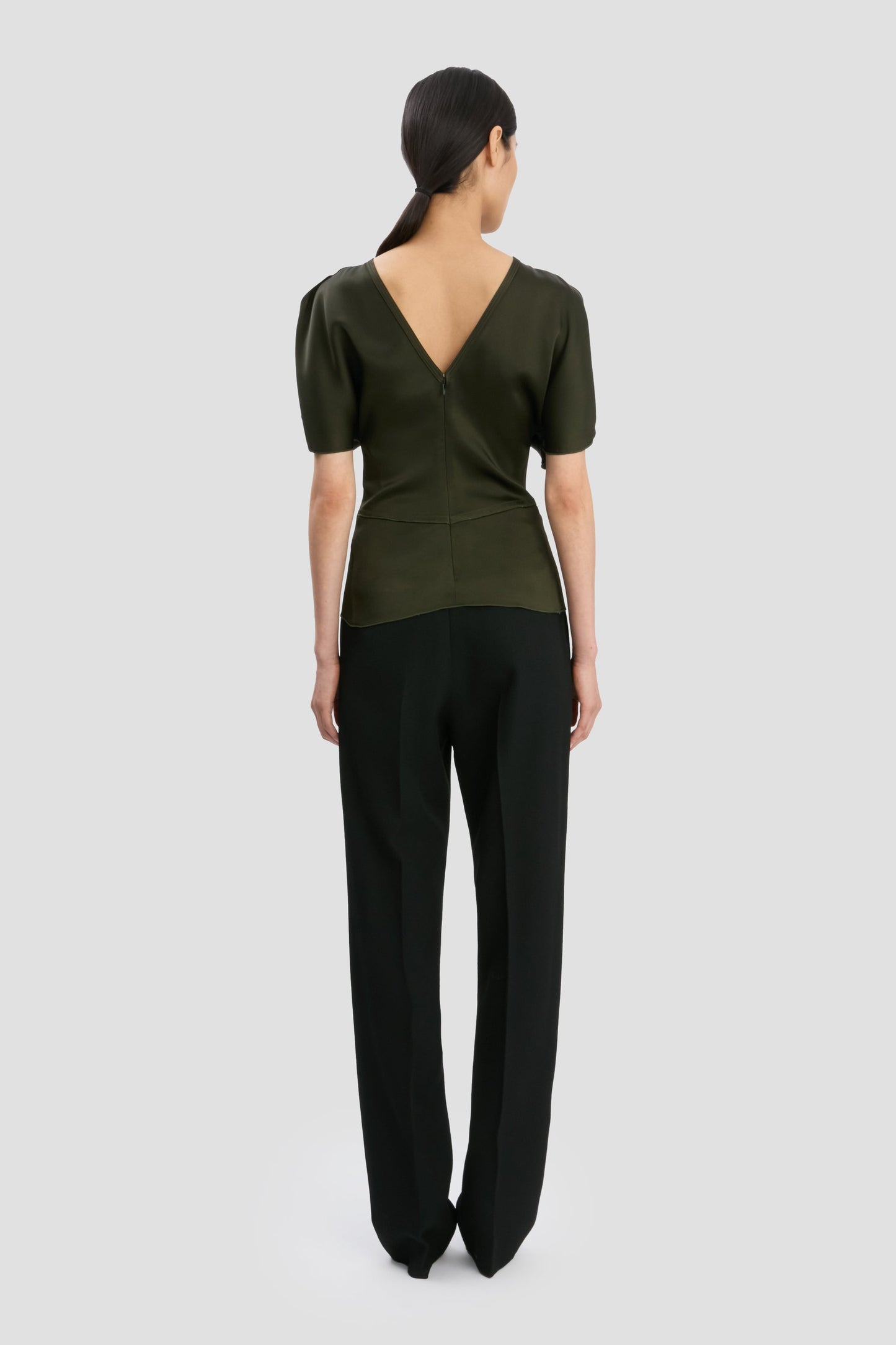 Draped Sleeve Top In Dark Olive