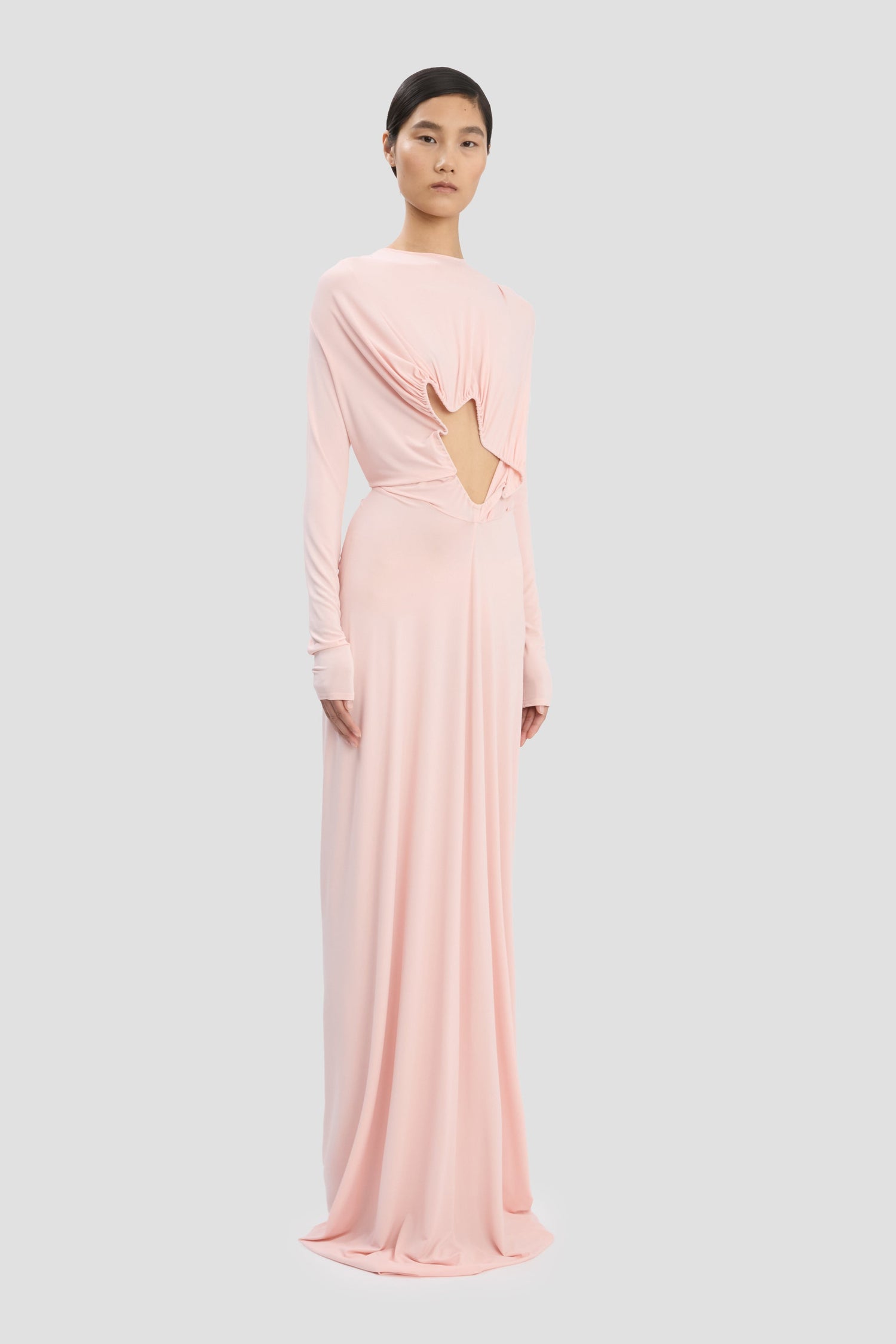 Robe longue à découpe et armature Rose Givré