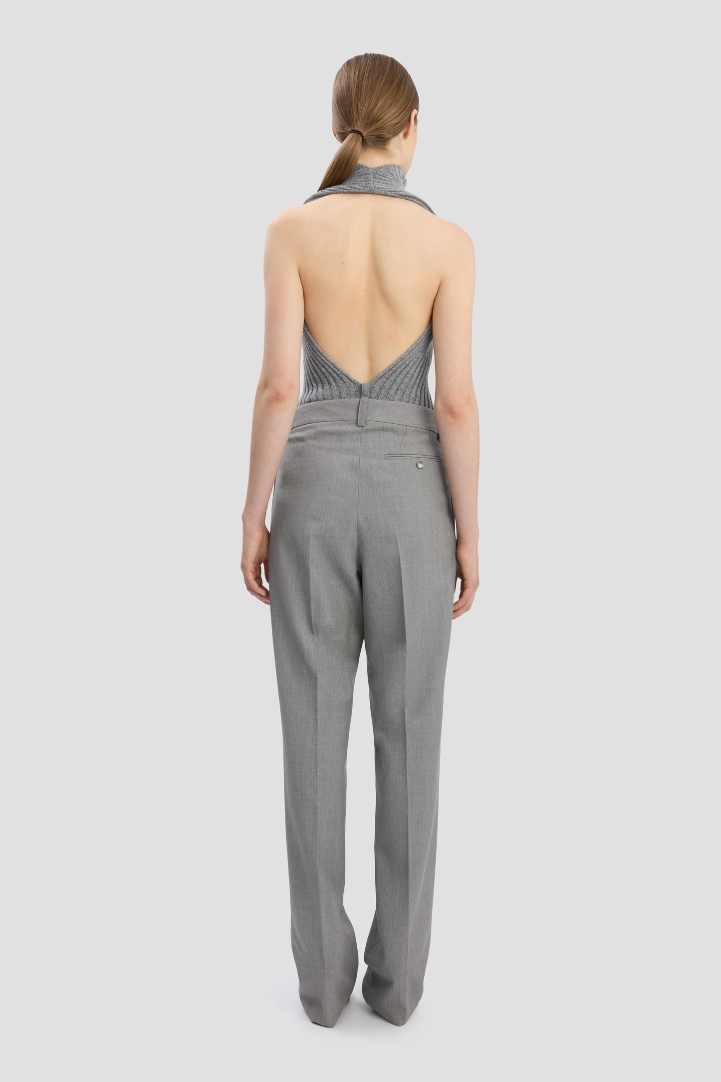Drop-Waist Straight Leg Trouser In Light Grey Melange